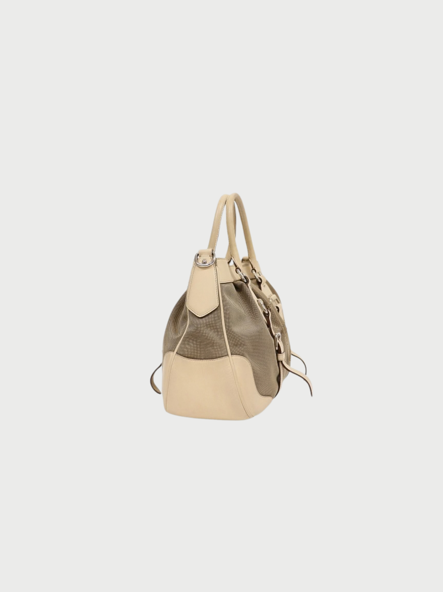 Prada 2000s Beige White Jacquard Leather Logo 2-Way Bag
