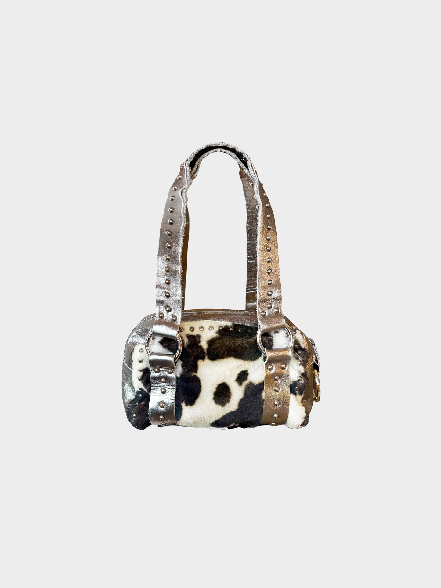 Dolce and Gabbana 2000s Metallic Leather Cow Print Faux Fur Bag