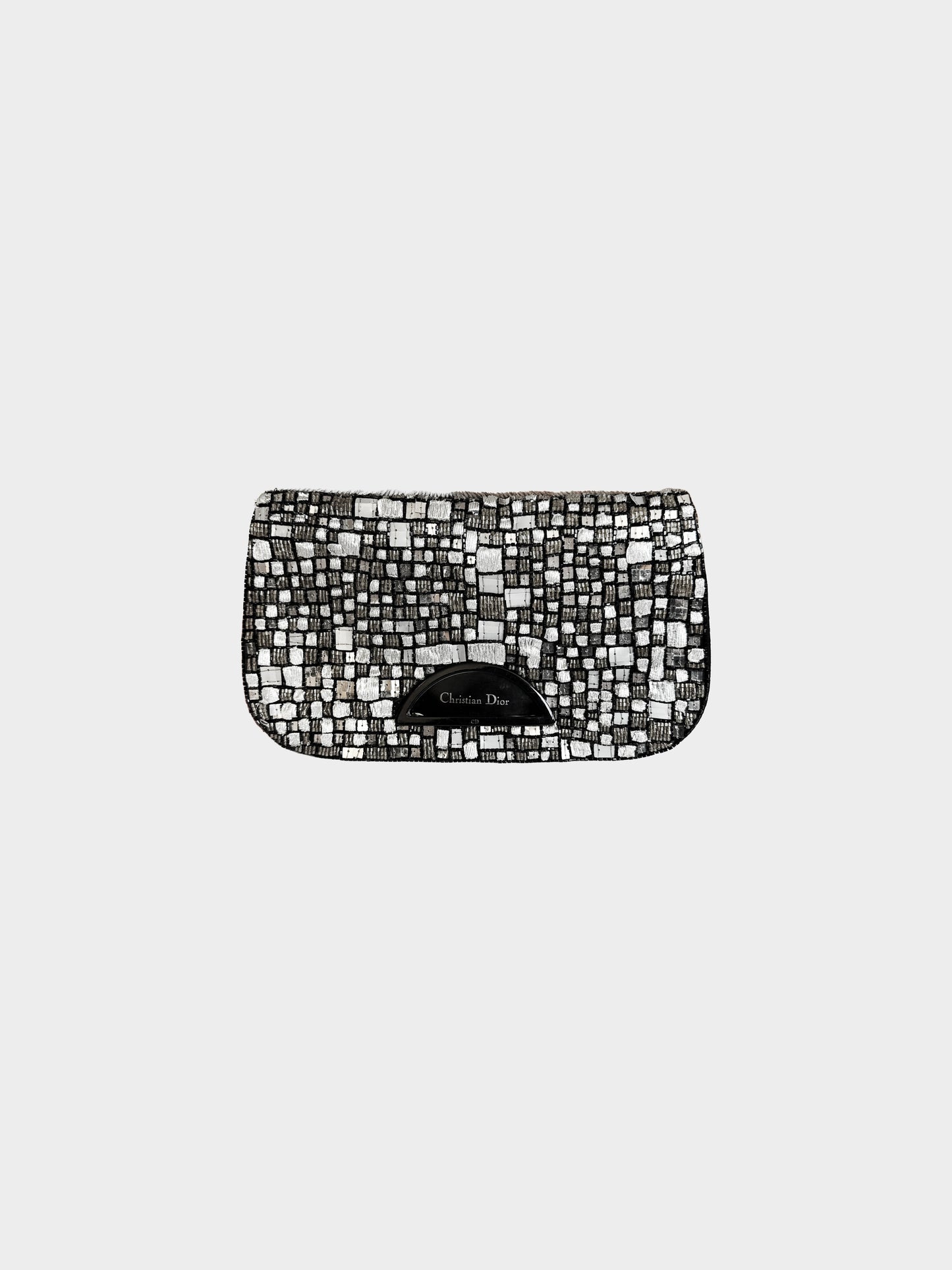 Christian Dior 1999 Black and Silver Beaded Calf Hair Maris Pearl Shoulder Bag