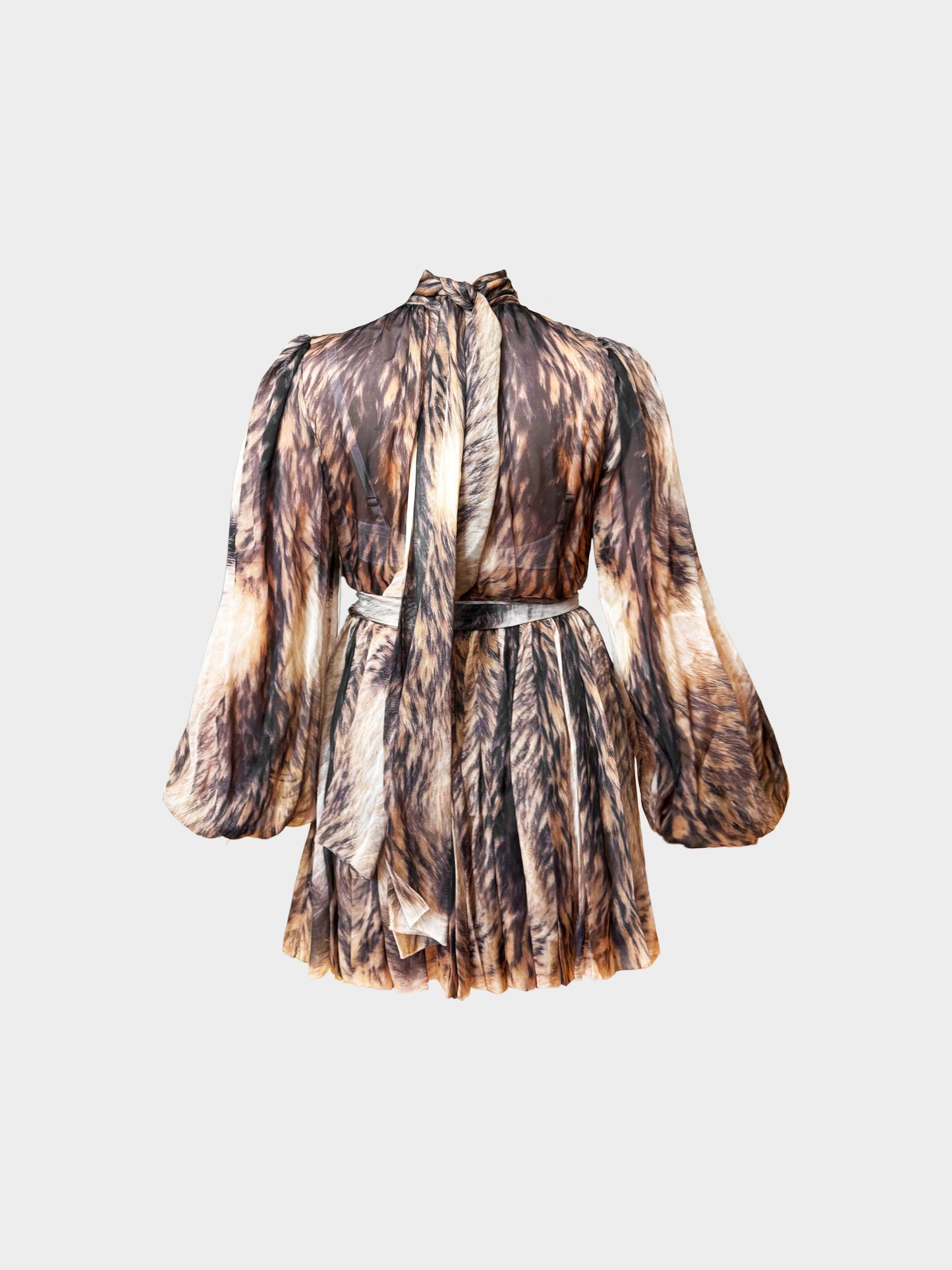 Dolce and Gabbana 2010s Rare Beige and Black Animal Print Chiffon Mini Dress with Scarf