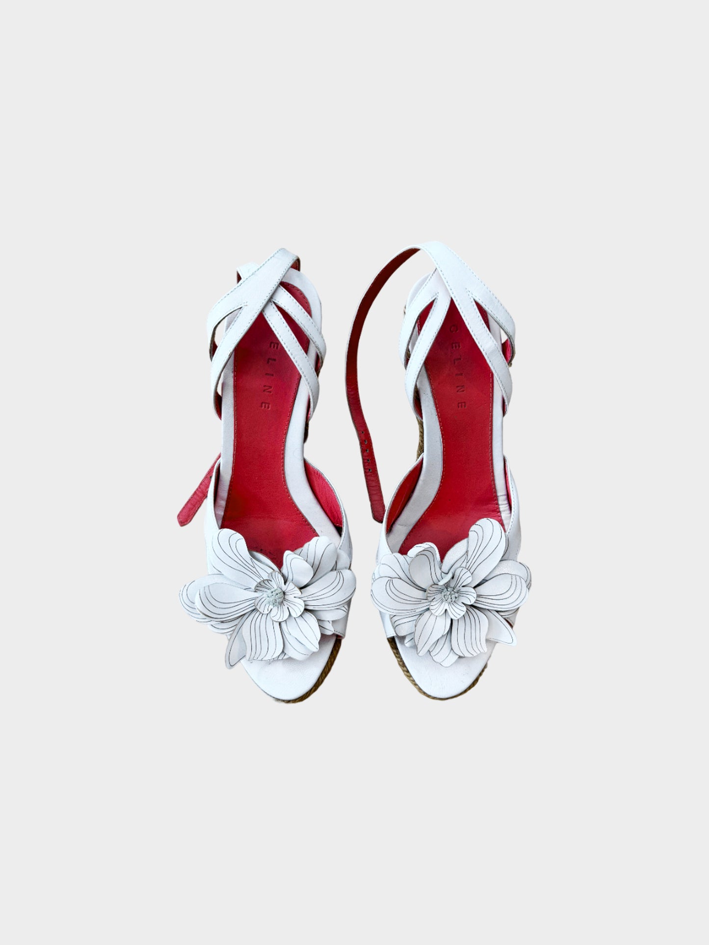 Celine by Michael Kors 2000s White Floral Leather Wedge Heels