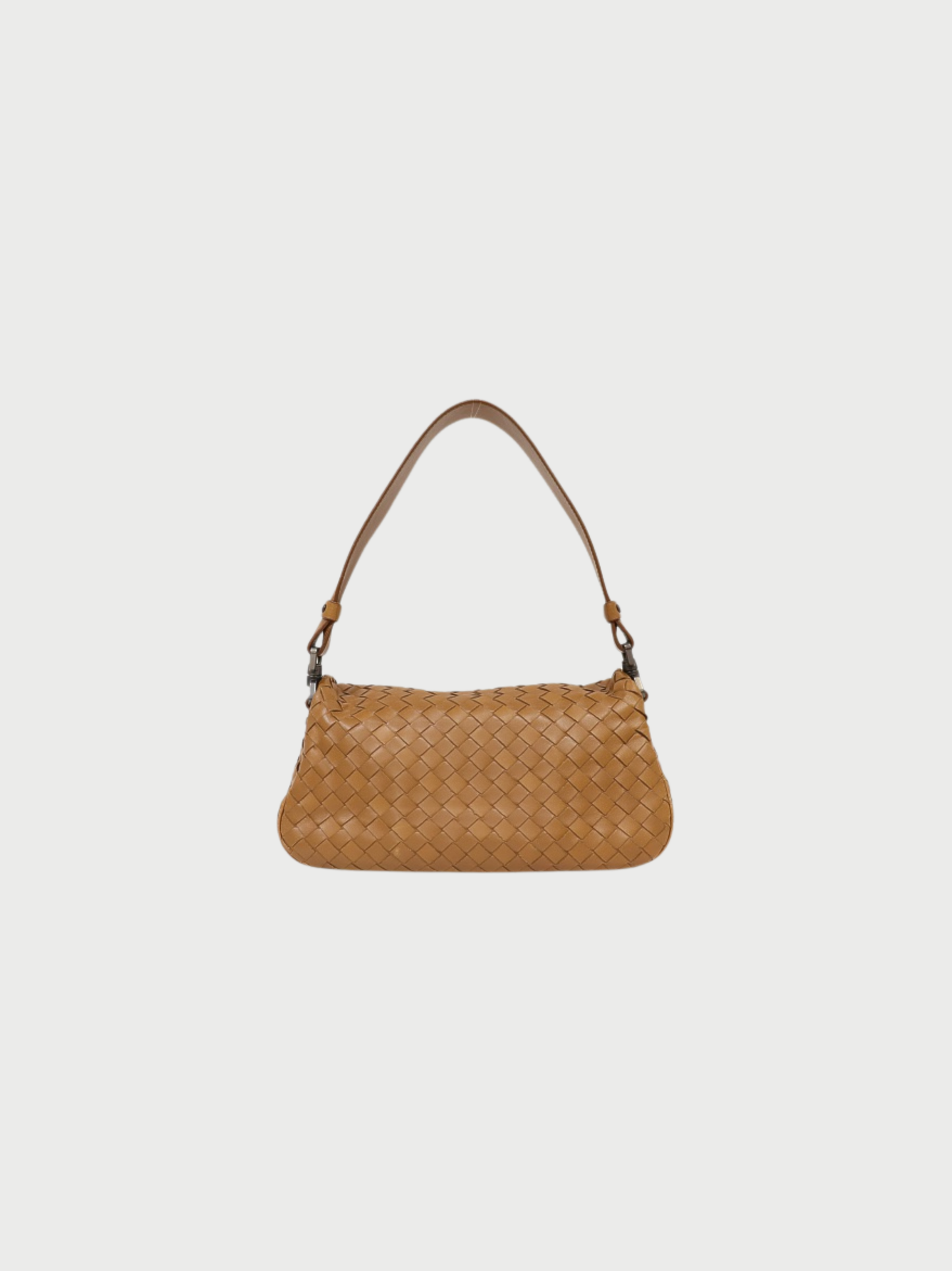 Bottega Veneta 2000s Brown Intrecciato Leather Double Flap One-Shoulder Bag