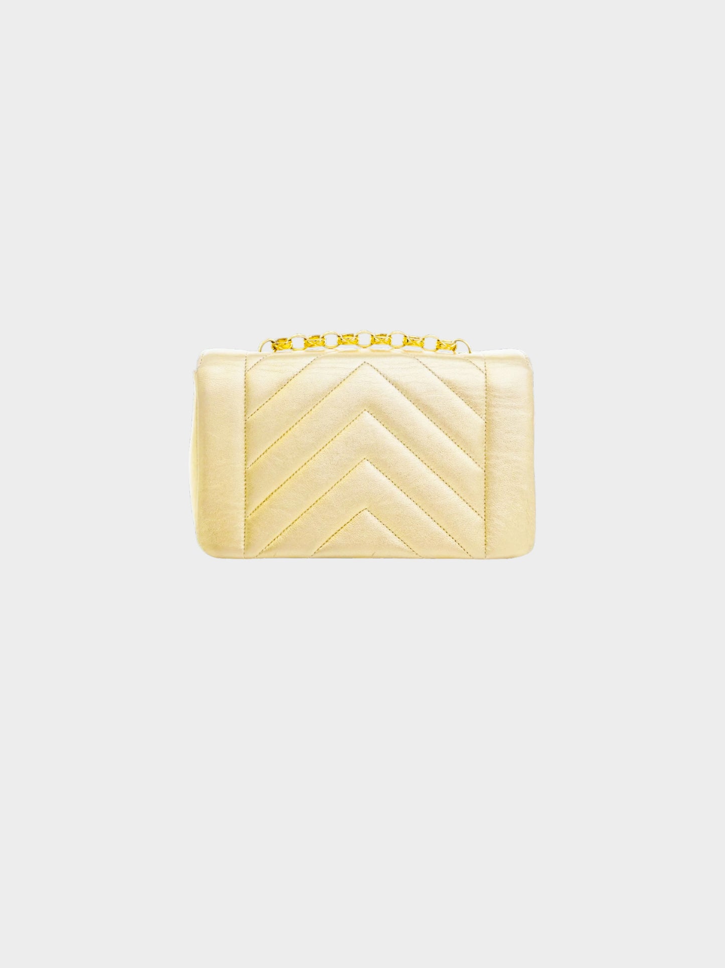 Chanel 1991-1994 Metallic Gold Chevron Stitch Bijoux Flap Bag