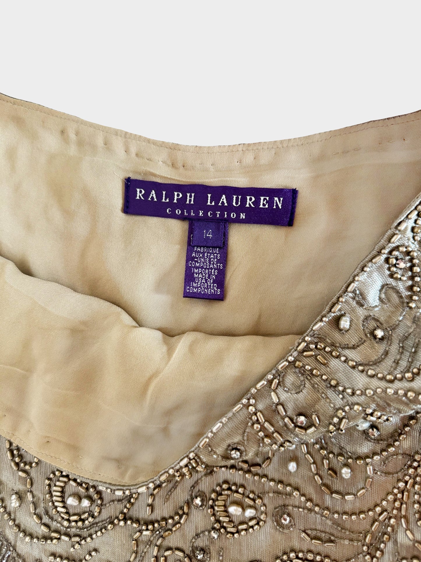 Ralph Lauren 1990s Purple Label Brown Metallic Embroidered Tassel Skirt