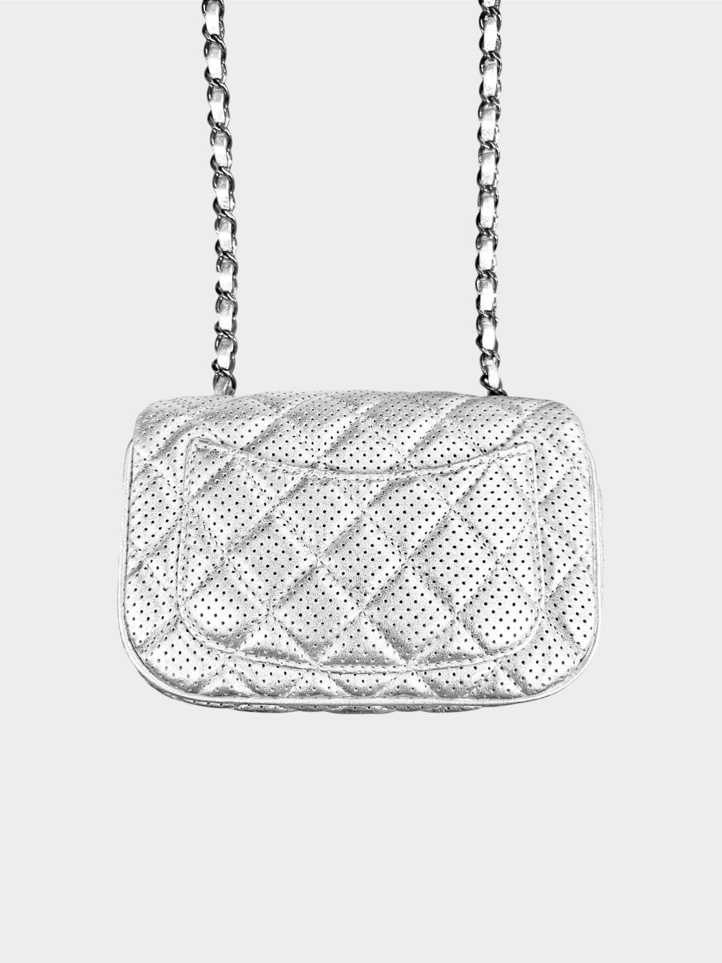 Chanel 2014 Silver Perforated Lambskin Leather Flap Bag