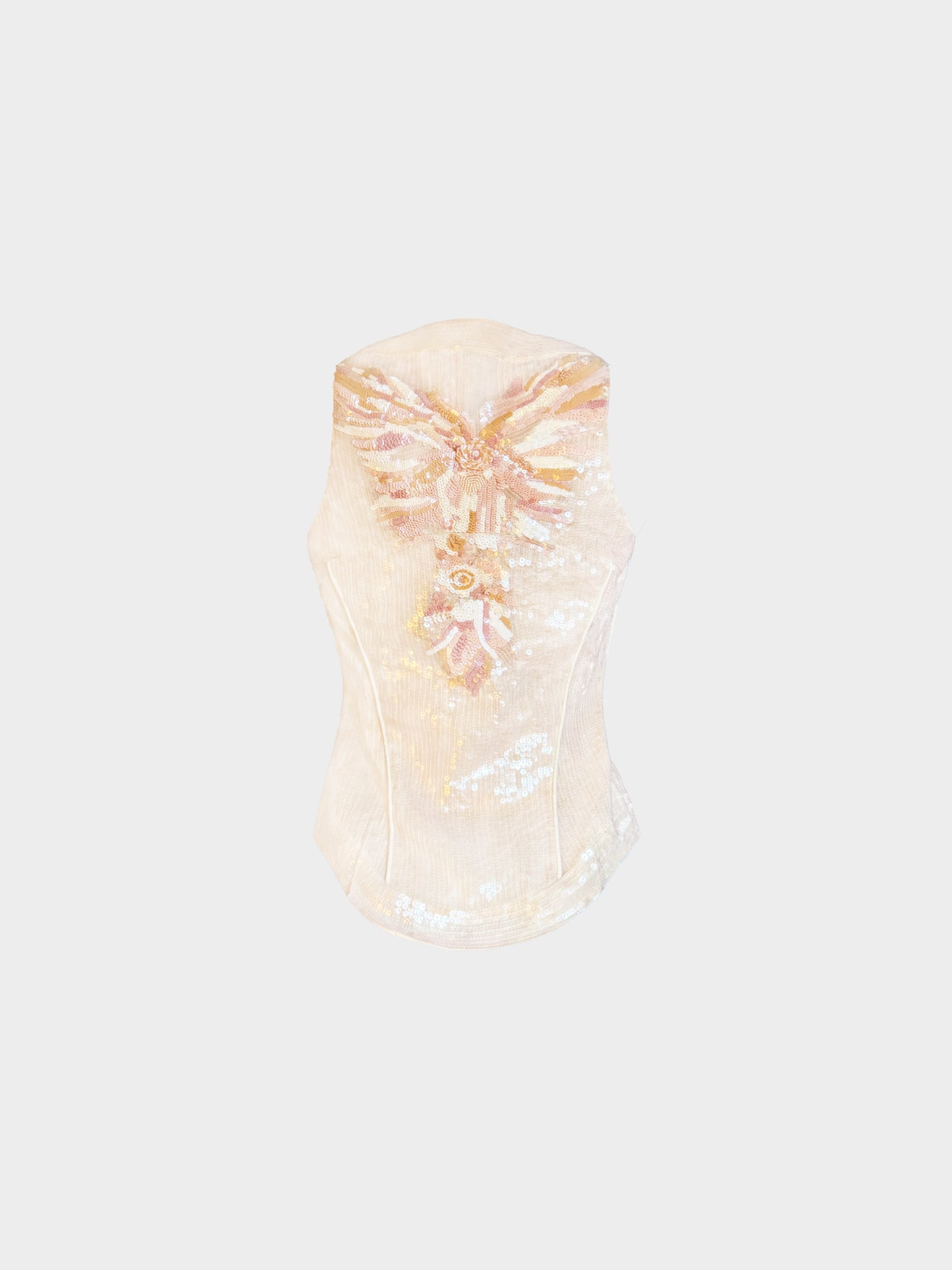 Roberto Cavalli 2000s Beige Sequin Embellished Vest-style Top