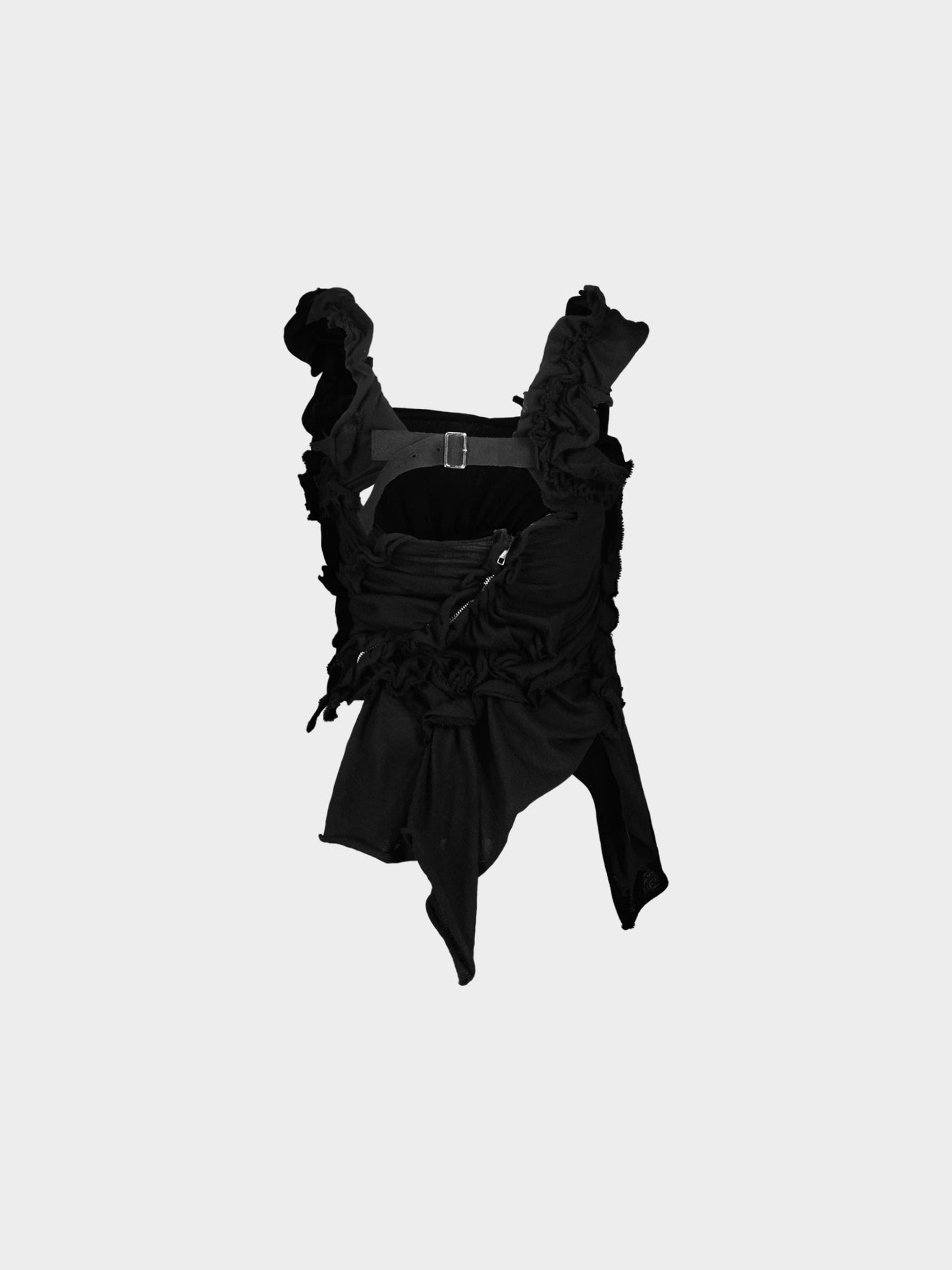 Comme des Garçons FW 2007 Runway Black Asymmetrical Ruffled Wool Top