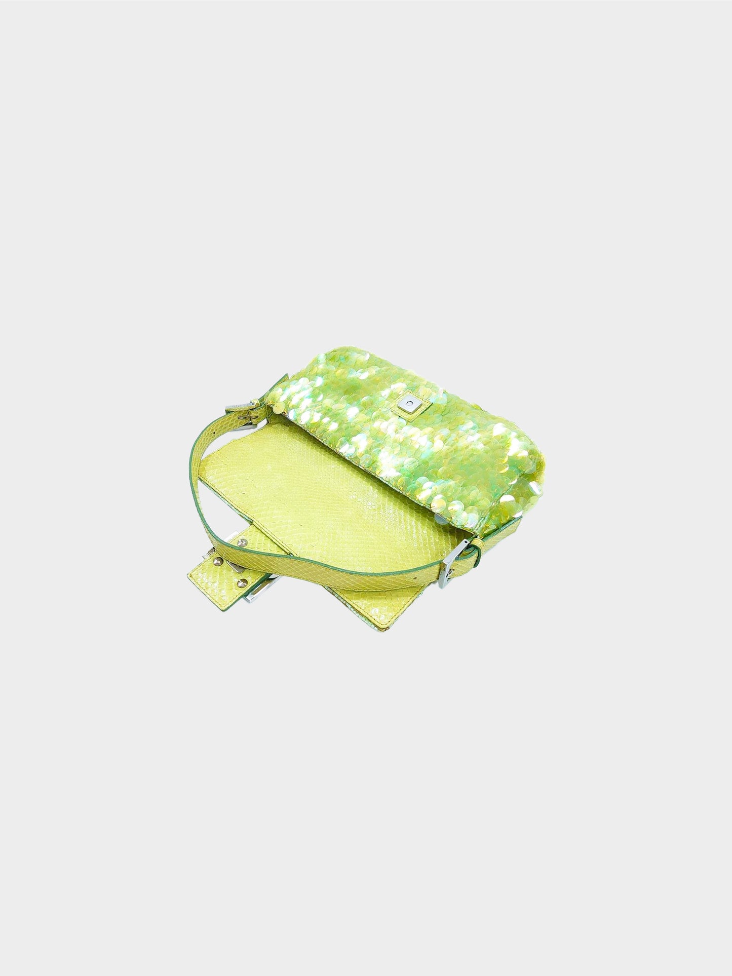 Fendi 2000s Rare Green Python and Aurora Sequin Beaded Baguette