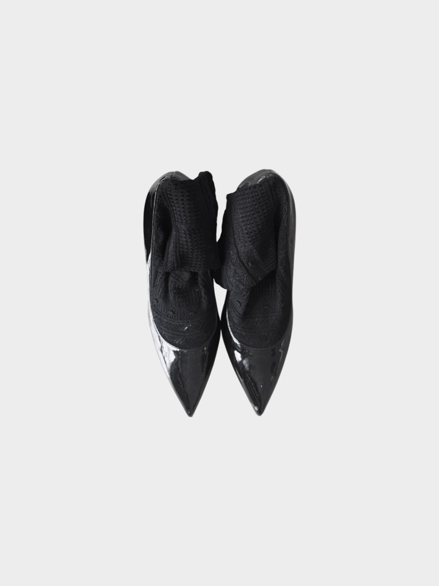 Alexander McQueen 2000s Black Patent Leather and Wool Sock Pumps