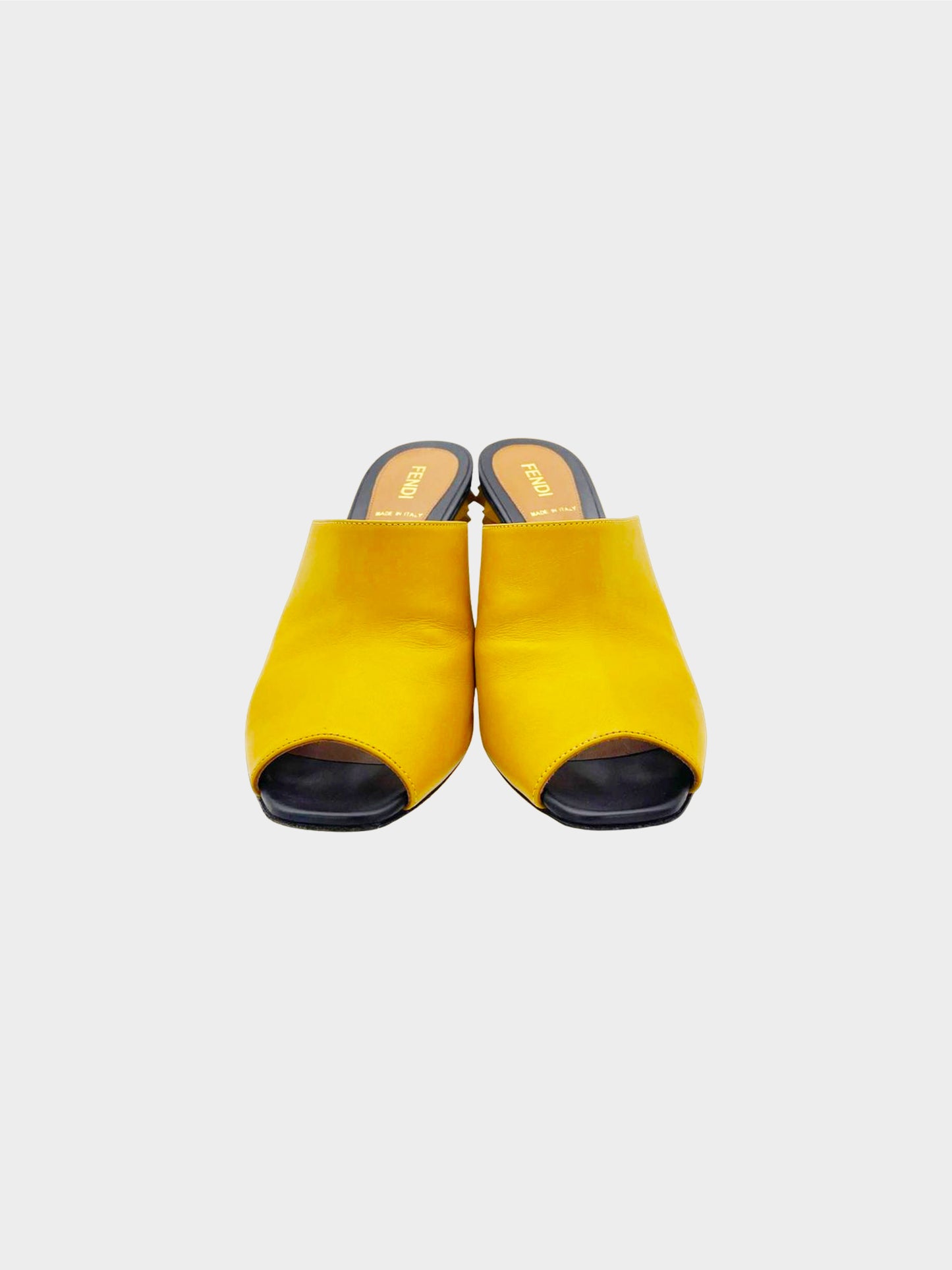 Fendi 2010s Yellow Vitello Leather Spiked Heel Mules