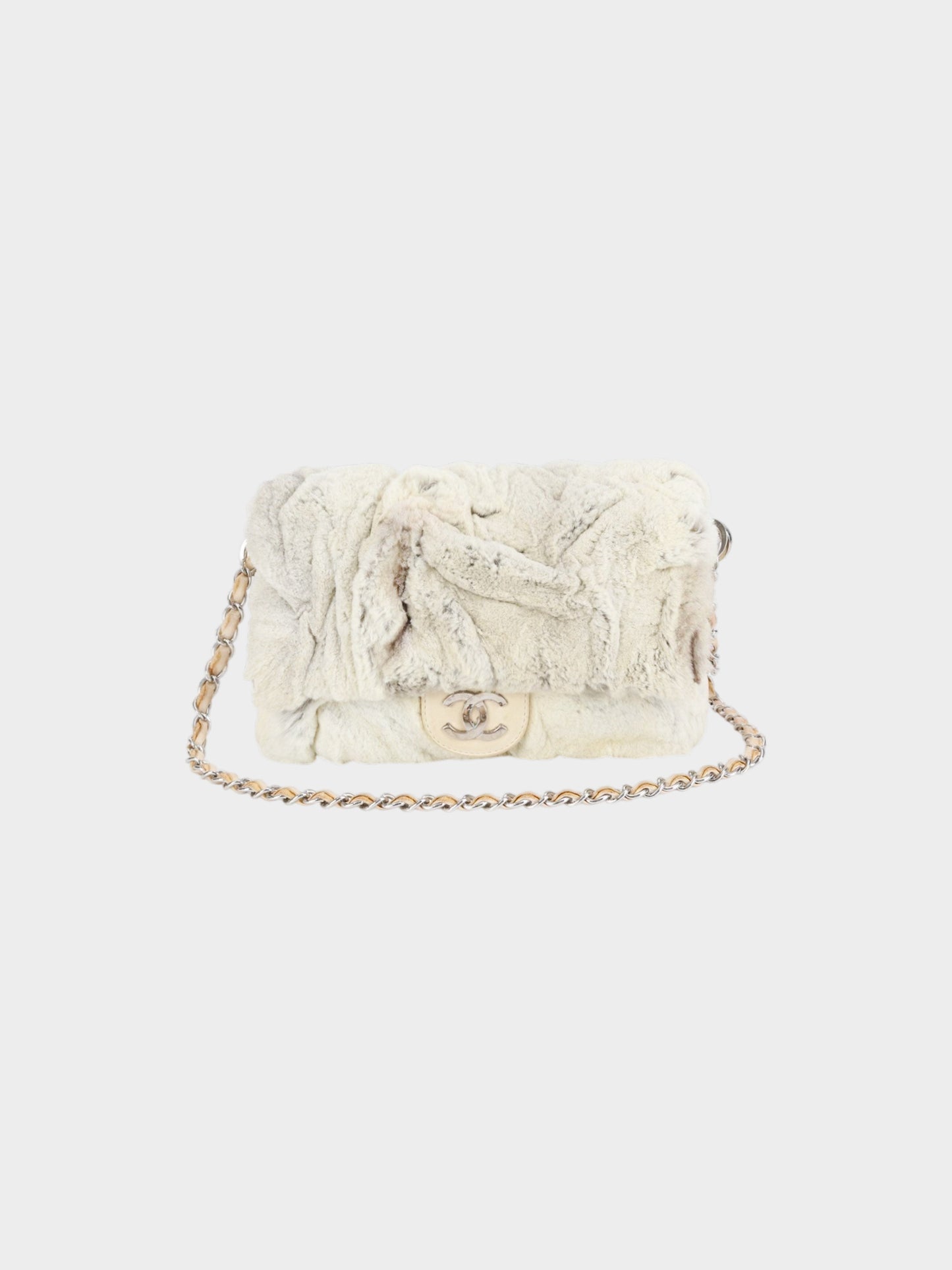 Chanel 2006-2008 Beige Rabbit Fur and Leather Flap Bag