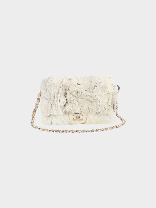 Chanel 2006-2008 Beige Rabbit Fur and Leather Flap Bag