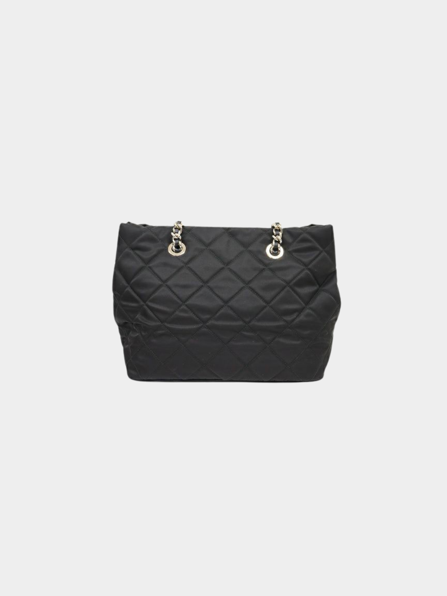 Prada 2000s Black Quilted Nylon Leather Triangle Logo Chain Tote Bag