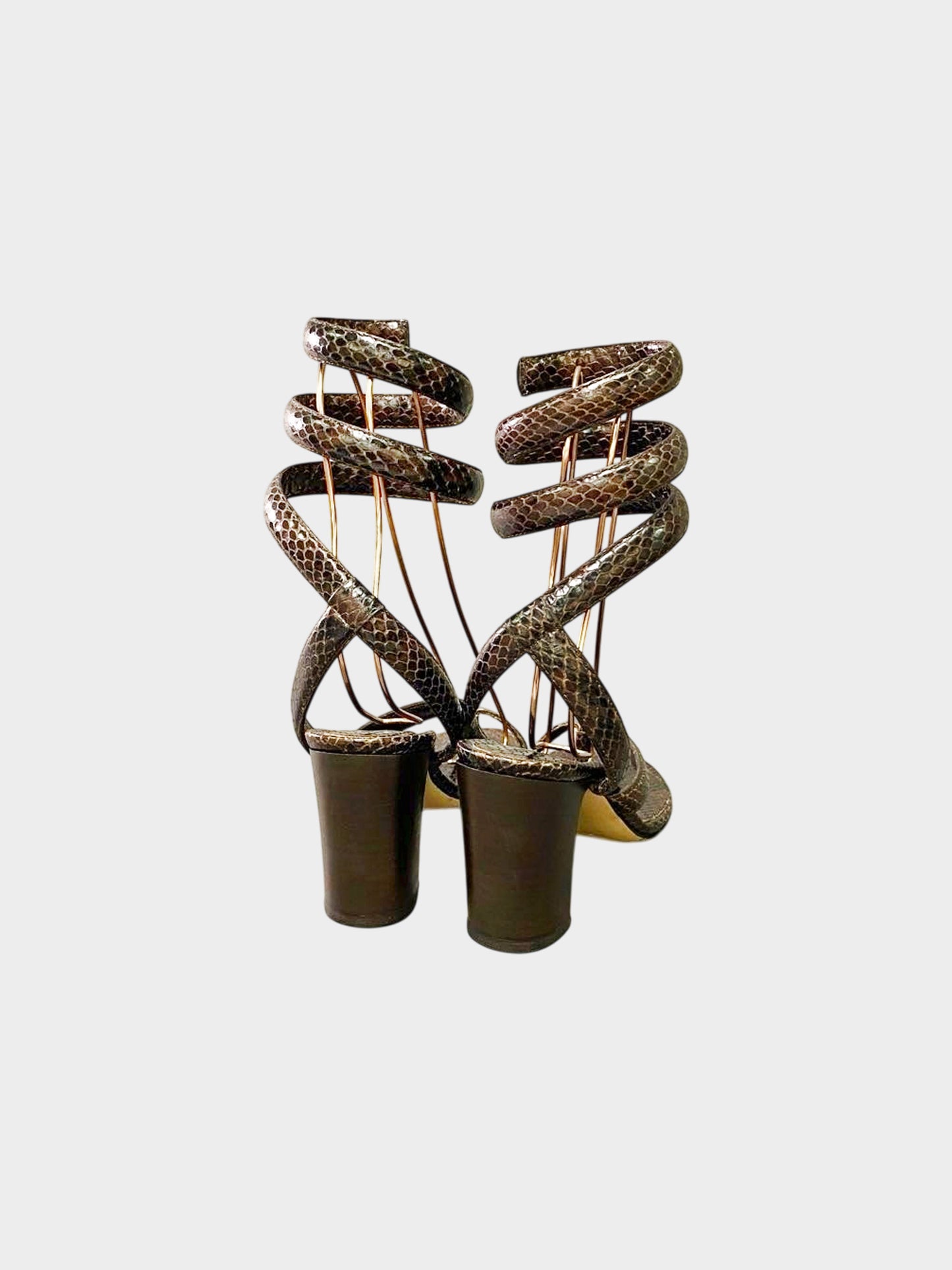 Bottega Veneta 2010s Brown Python Spiral Wrap Heels