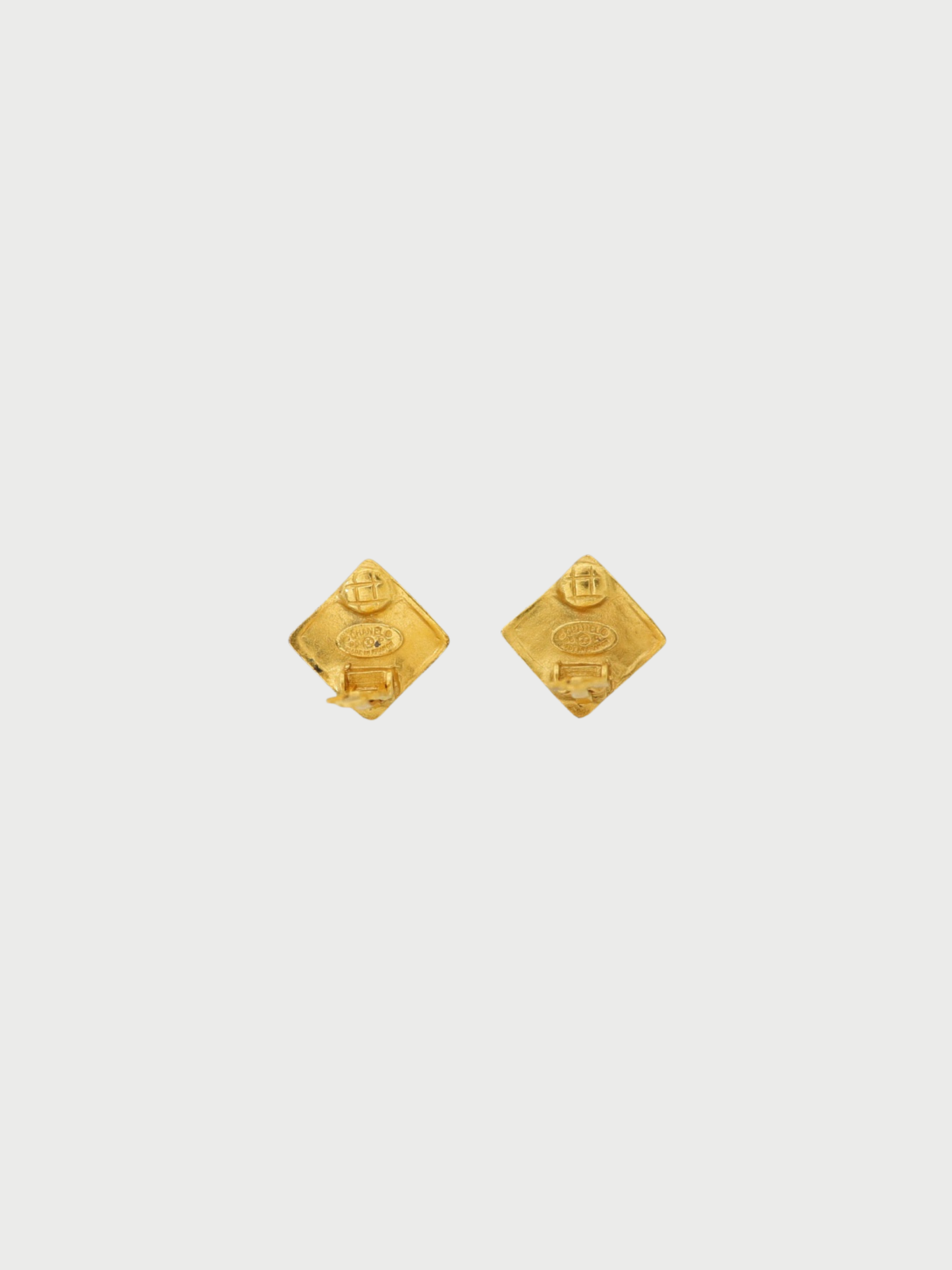 Chanel 1996 Gold Plated Metal Coco Square Earrings