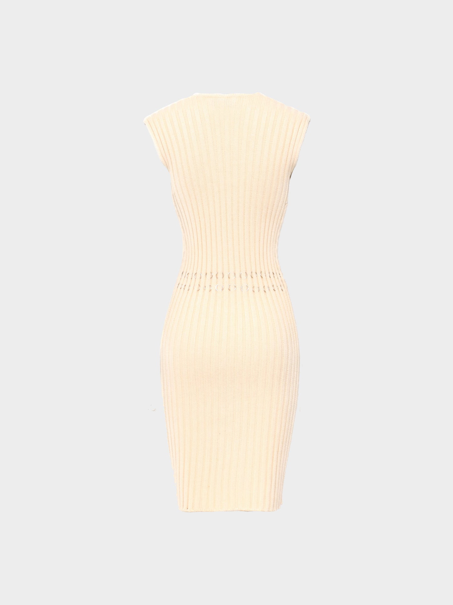 Paco Rabanne FW 2000-2001 Beige Fitted Knit Dress with Metal Rings