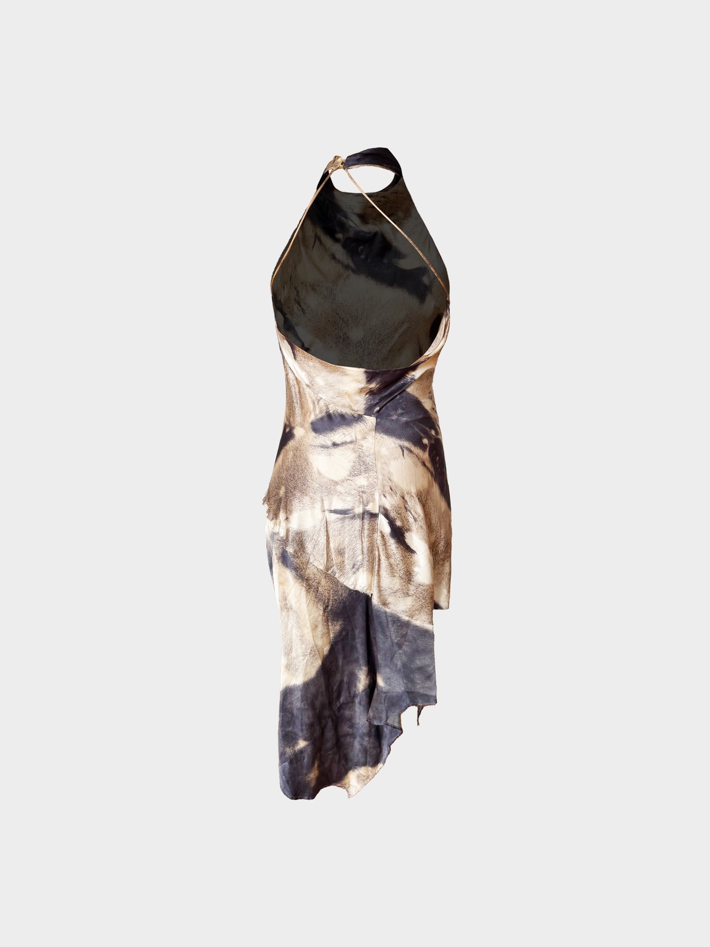 Roberto Cavalli 2000s Neutral Fur Print Asymmetrical Halter Dress