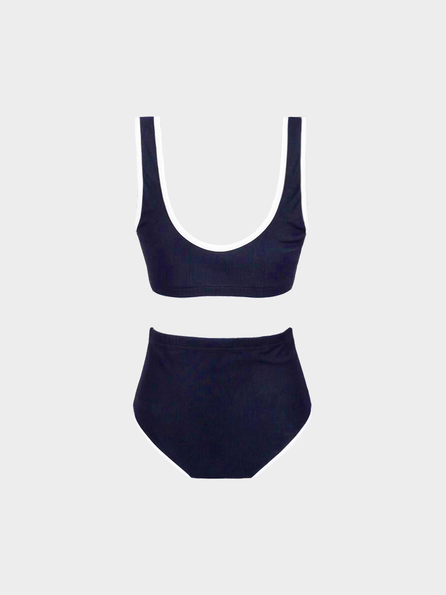 Chanel SS 2022 Navy and White CC Rhinestone Two Piece Swimsuit