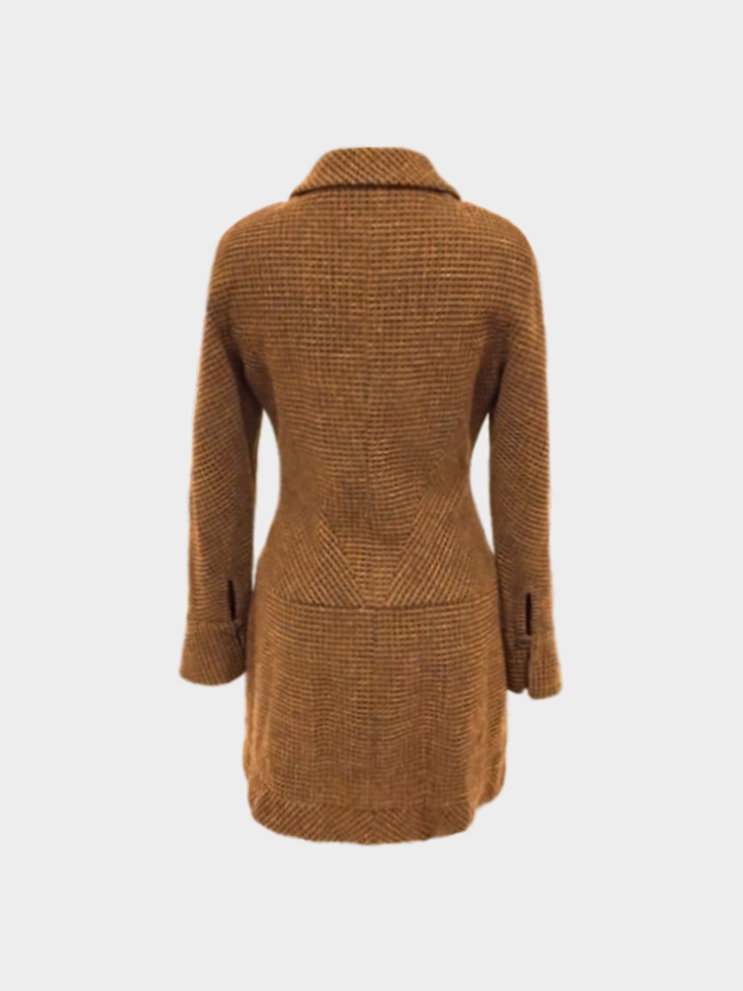 Chanel 1990s Brown Wool Blend Long Sleeve Zip Dress