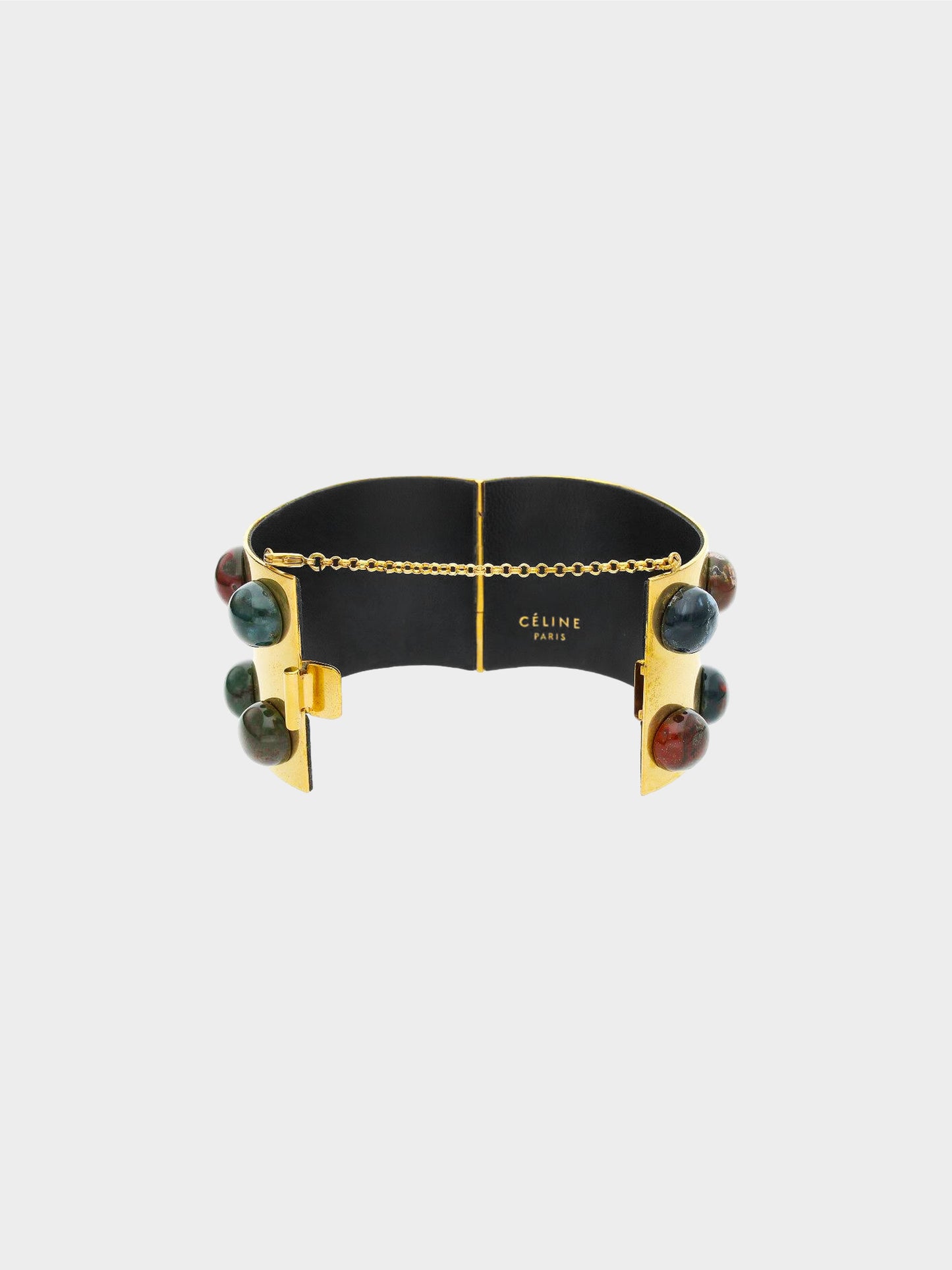 Céline 2010s Thick Gold Cuff Studded Bracelet