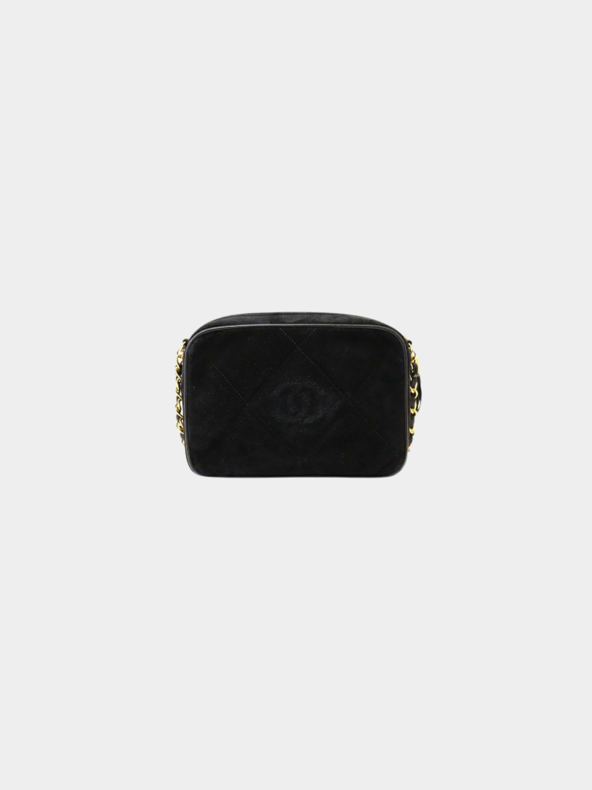 Chanel 1980s Black Suede Lambskin Matelassé Chain Shoulder Bag with Tassel
