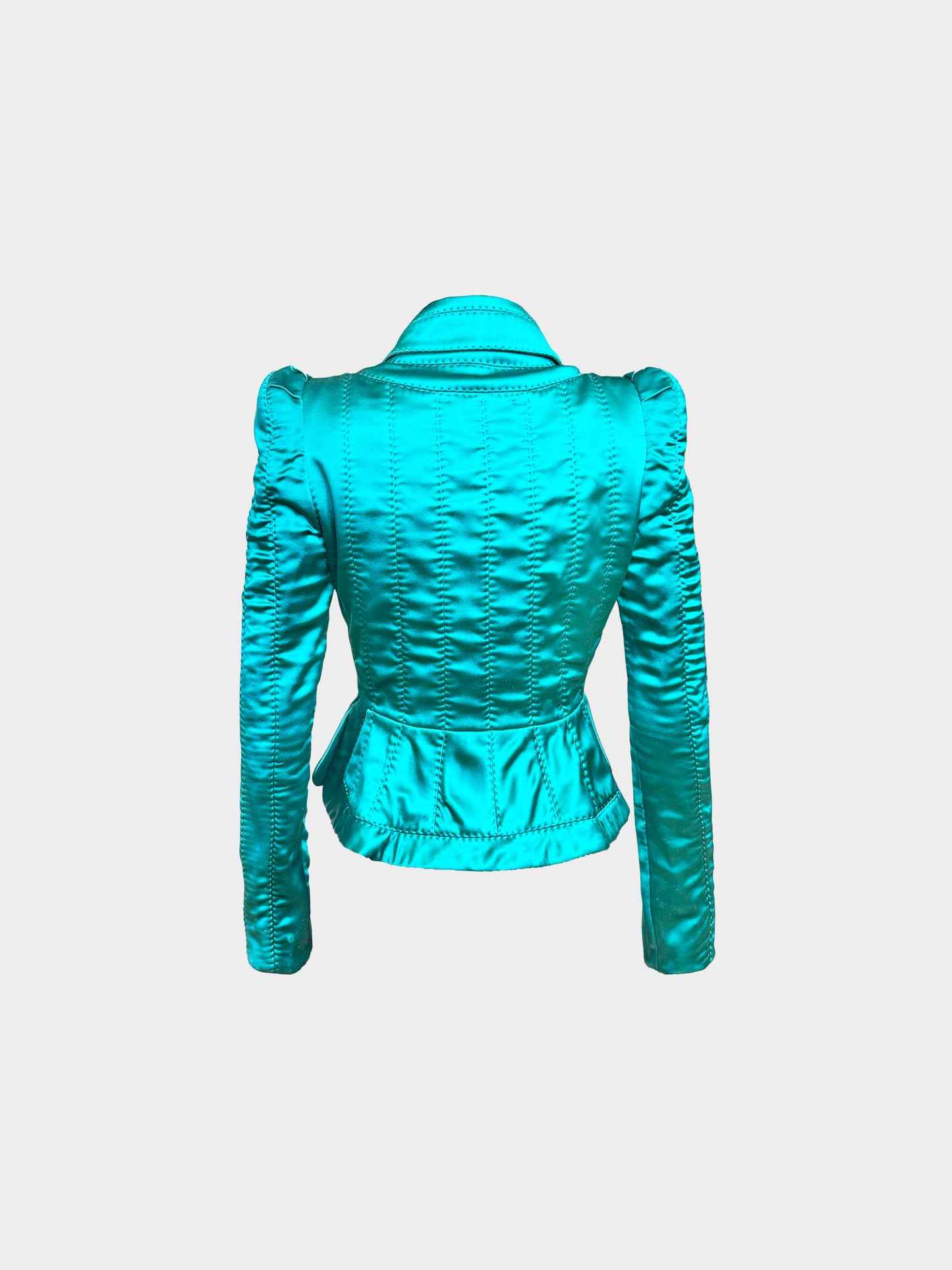 Yves Saint Laurent by Tom Ford FW 2004 Runway Teal Satin Pagoda Jacket