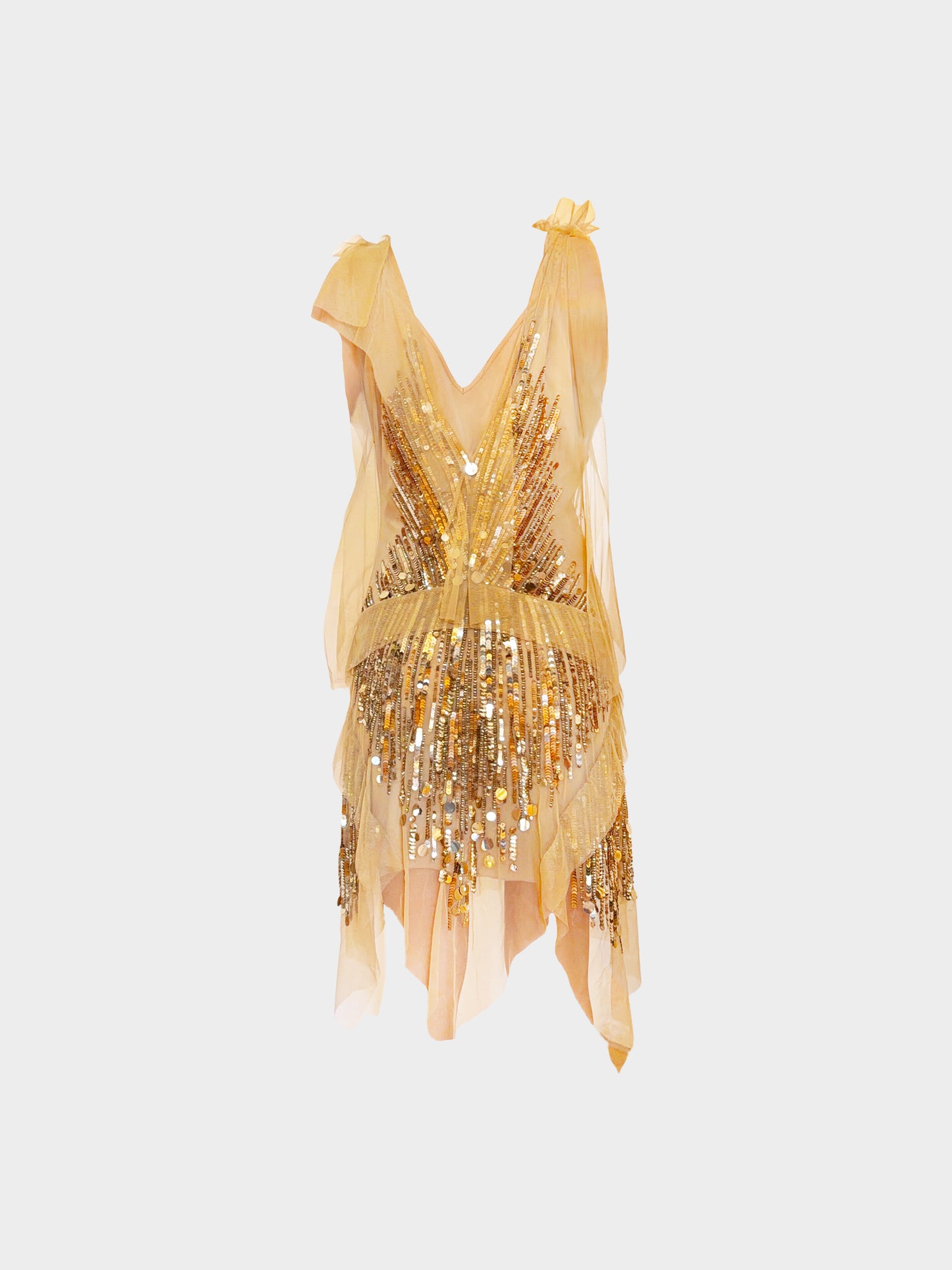 Blumarine 2000s Blugirl Brown and Silver Sequined Tulle Mesh Dress