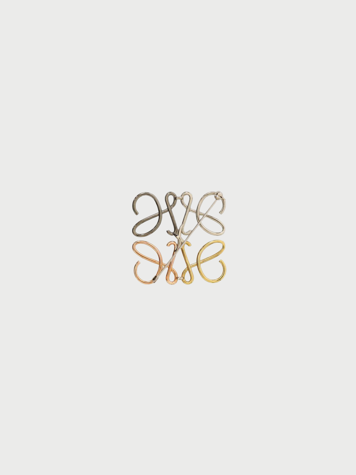 Loewe 2000s Gold Silver Plated Metal Anagram Brooch