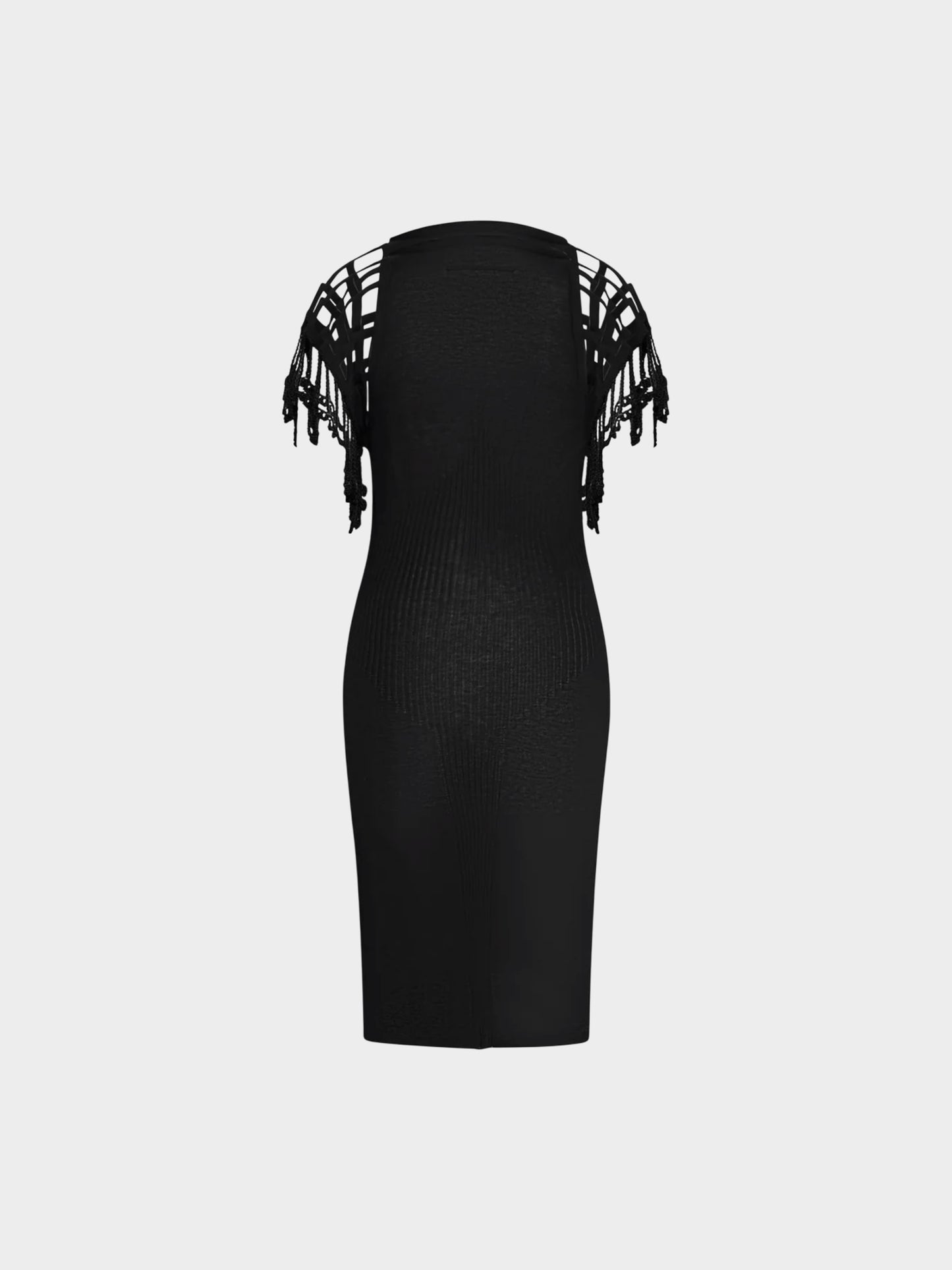 Jean Paul Gaultier SS 2009 Black Fringed Sleeve Knitted Dress