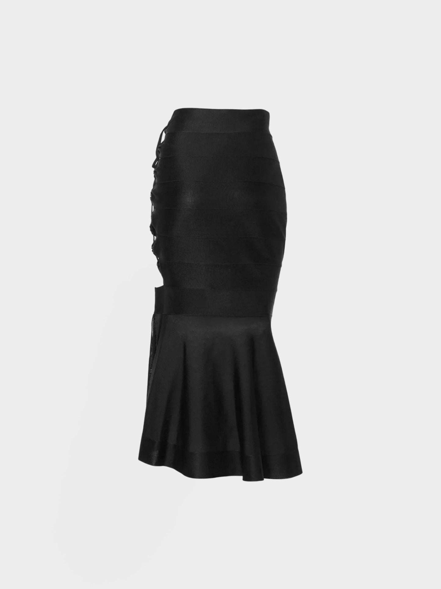 Alaïa 1986 Black Lace-up Mesh Mermaid Skirt