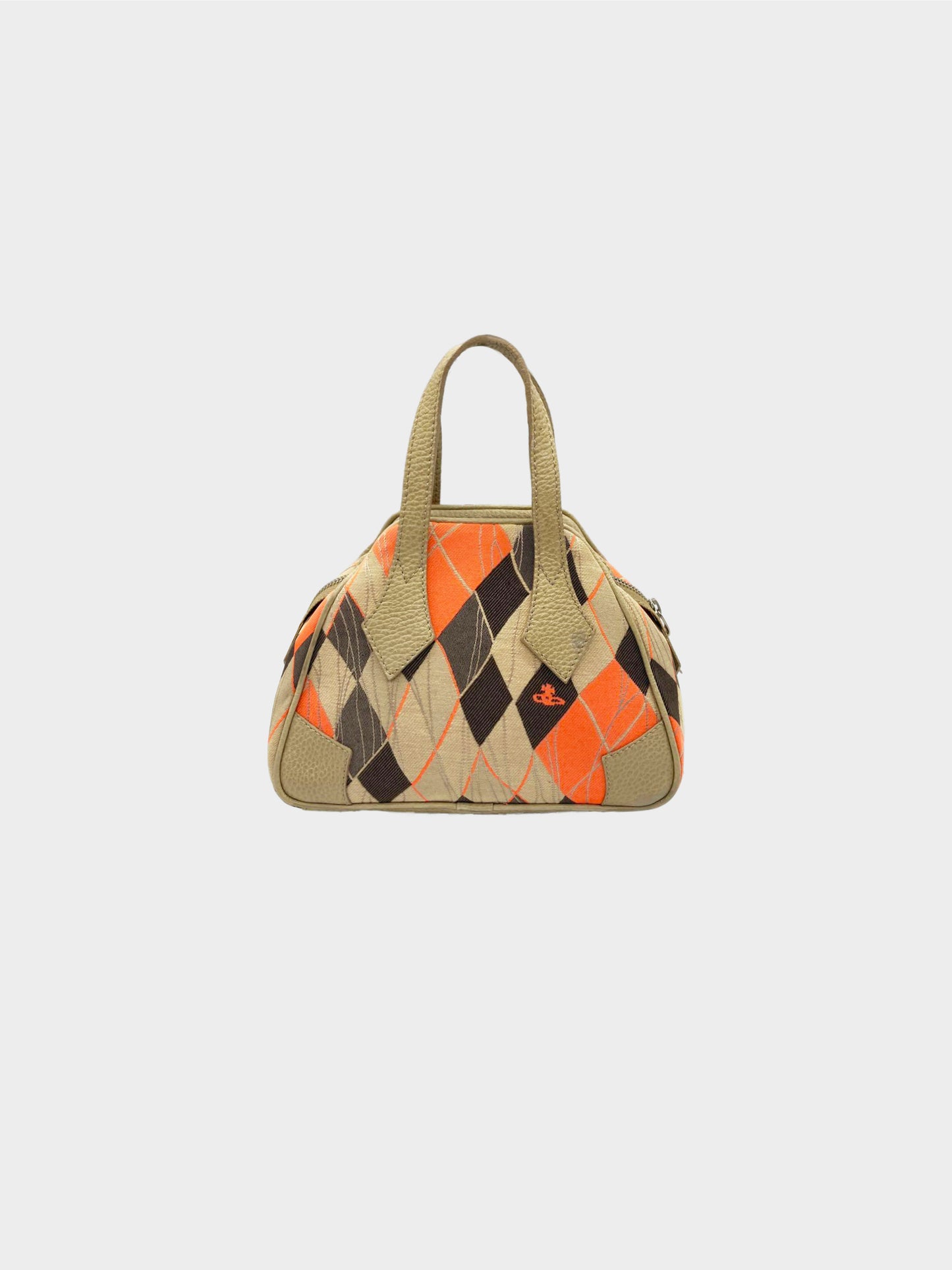 Vivienne Westwood 2000s Khaki and Orange Yasmine Tartan Argyle Tote Bag