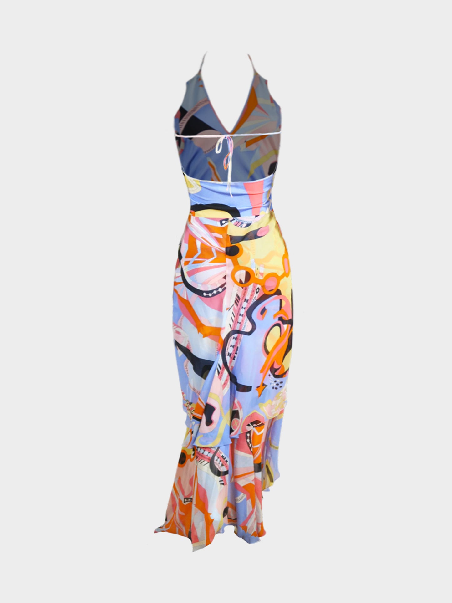 Emilio Pucci SS 2004 Runway Asymmetrical Ruffled Silk Maxi Dress