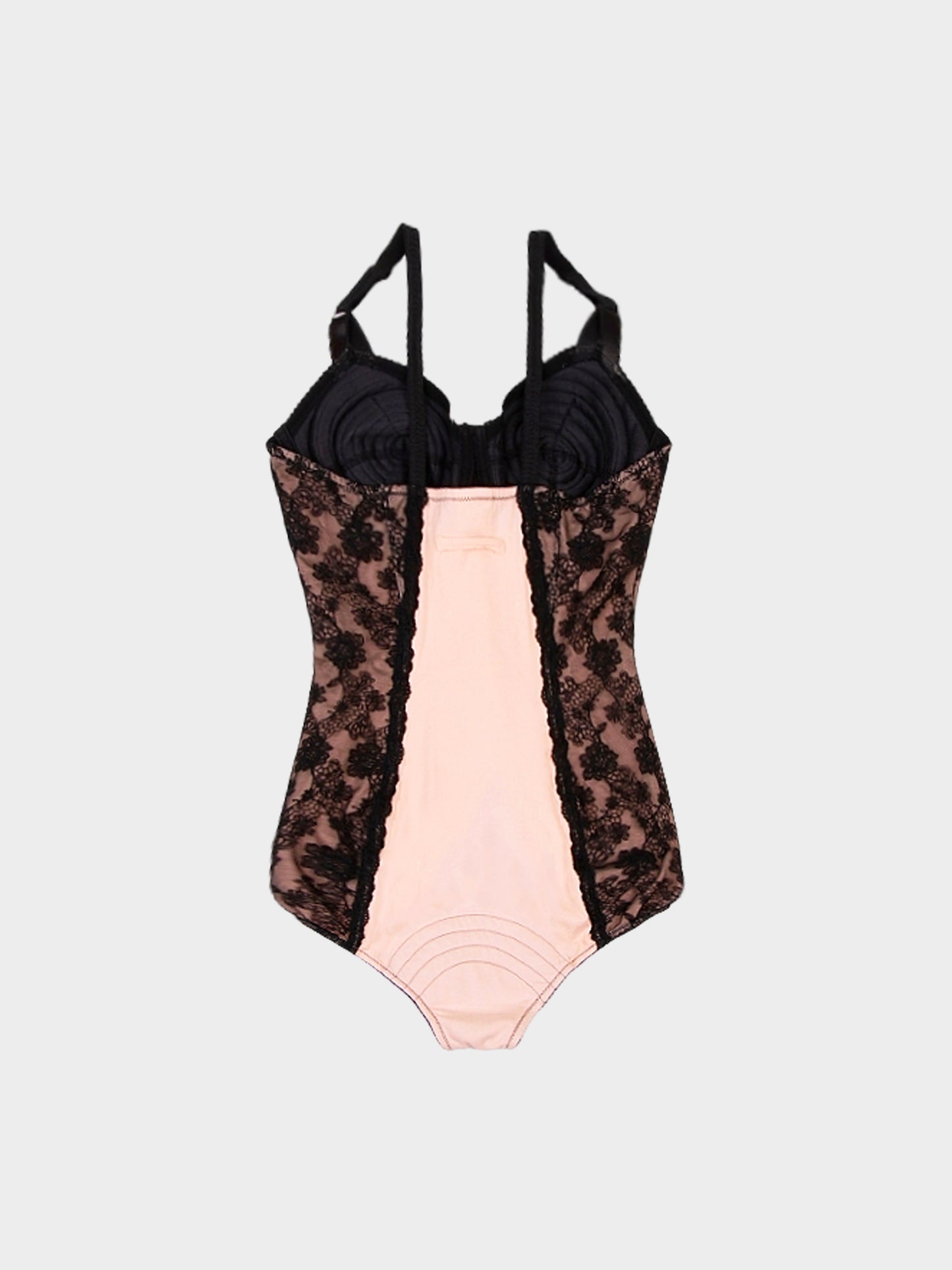 Jean Paul Gaultier 2000s Pink and Black Floral Lace Bodysuit