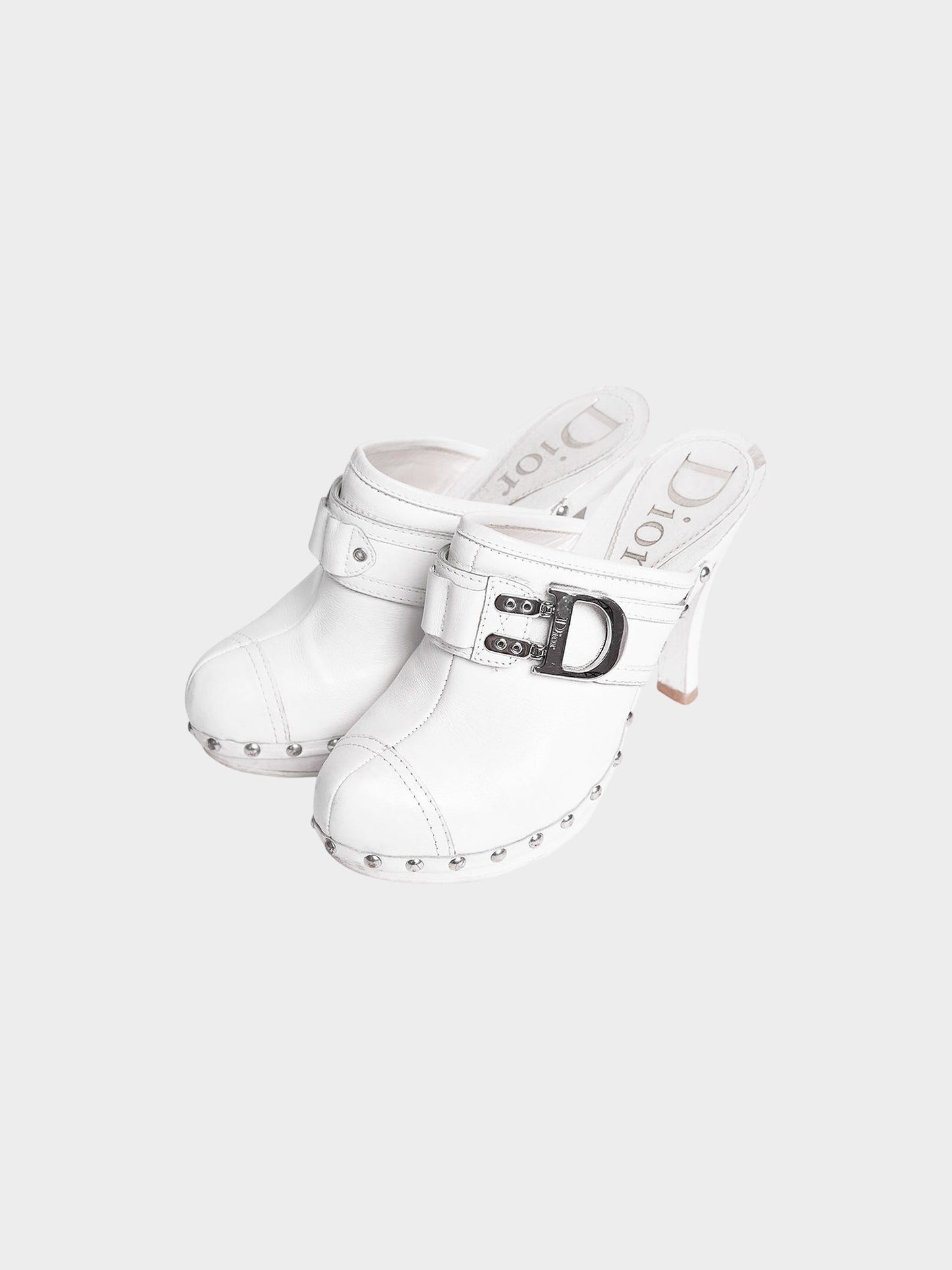 Christian Dior 2000s White Diorquake D-flight Leather Clogs