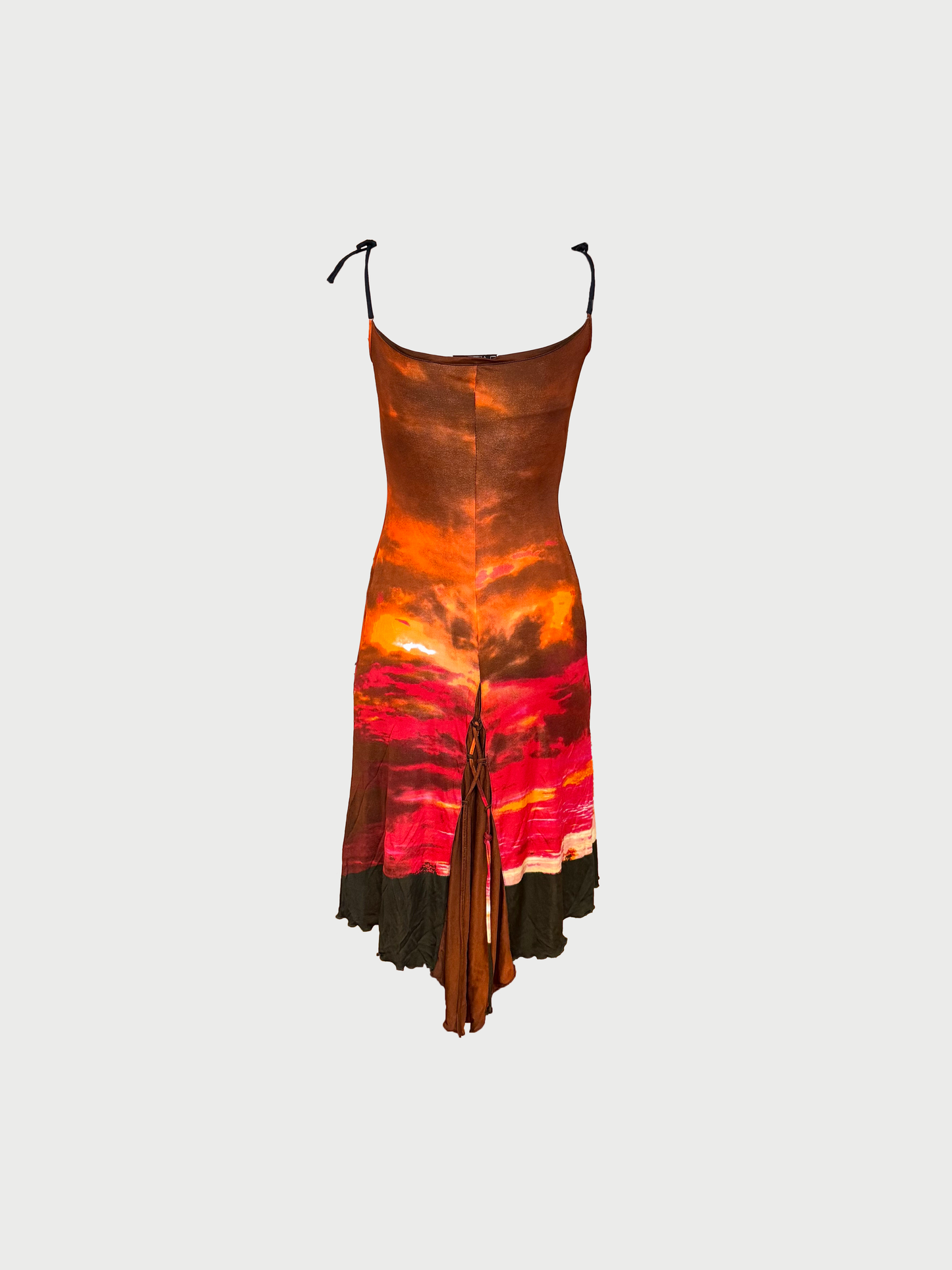 Roberto Cavalli Class SS 2002 Brown Red Sunset Print Slip Dress