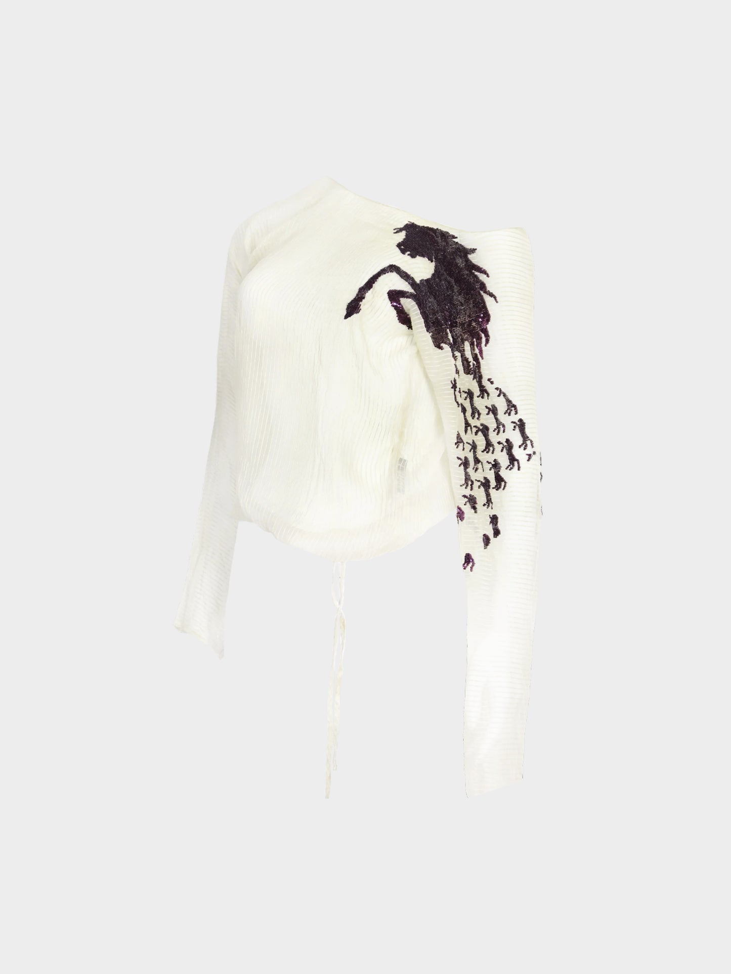 Chloé SS 2001 Ivory White Pinstripe Semi-sheer Silk Top with Embroidered Horse