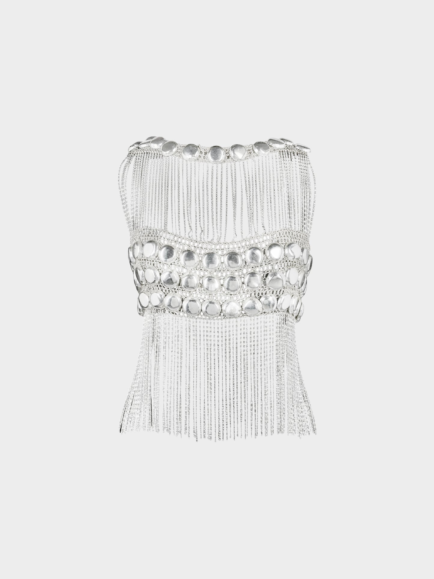 Loris Azzaro 1970s Silver Lurex Knit Chain Link Fringe Top