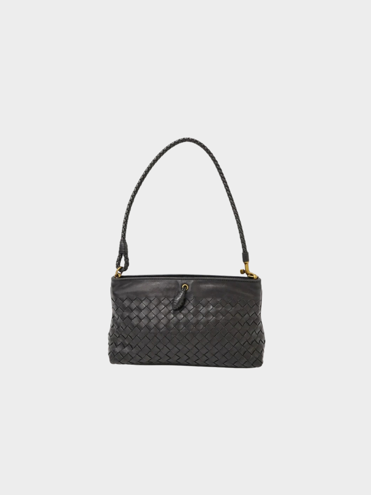 Bottega Veneta 2000s Black Intrecciato Leather One-Shoulder Bag