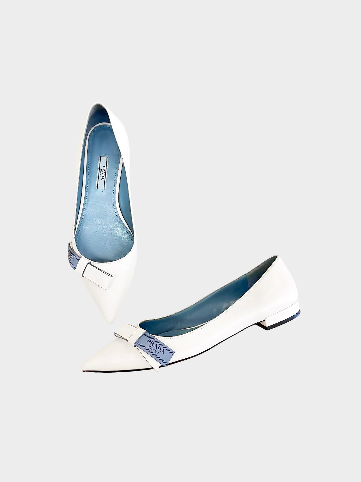 Prada 2017 White Bow Pointed Toe Flats