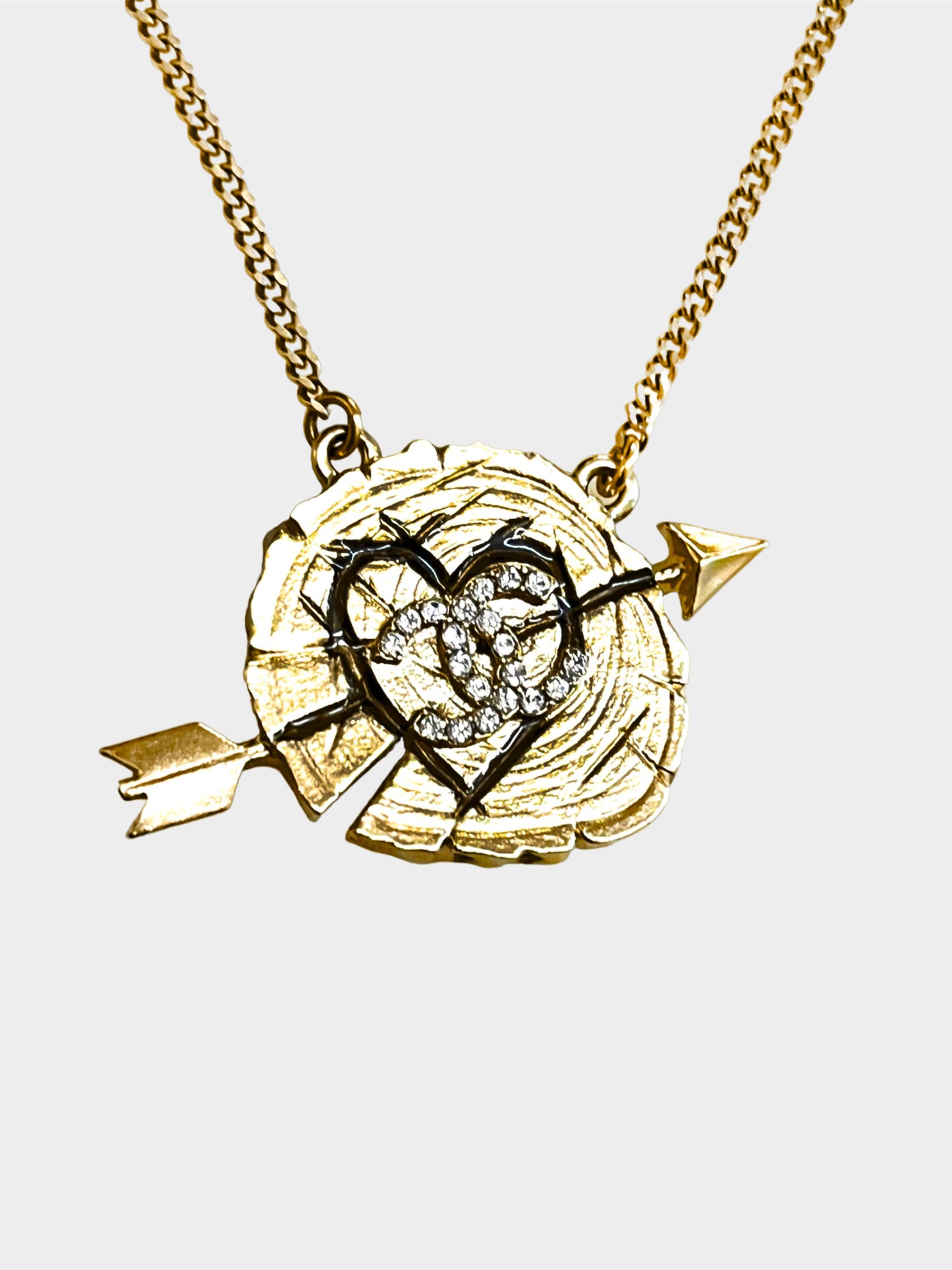 Chanel 2019 Gold Crystal CC Heart and Arrow Chain Necklace