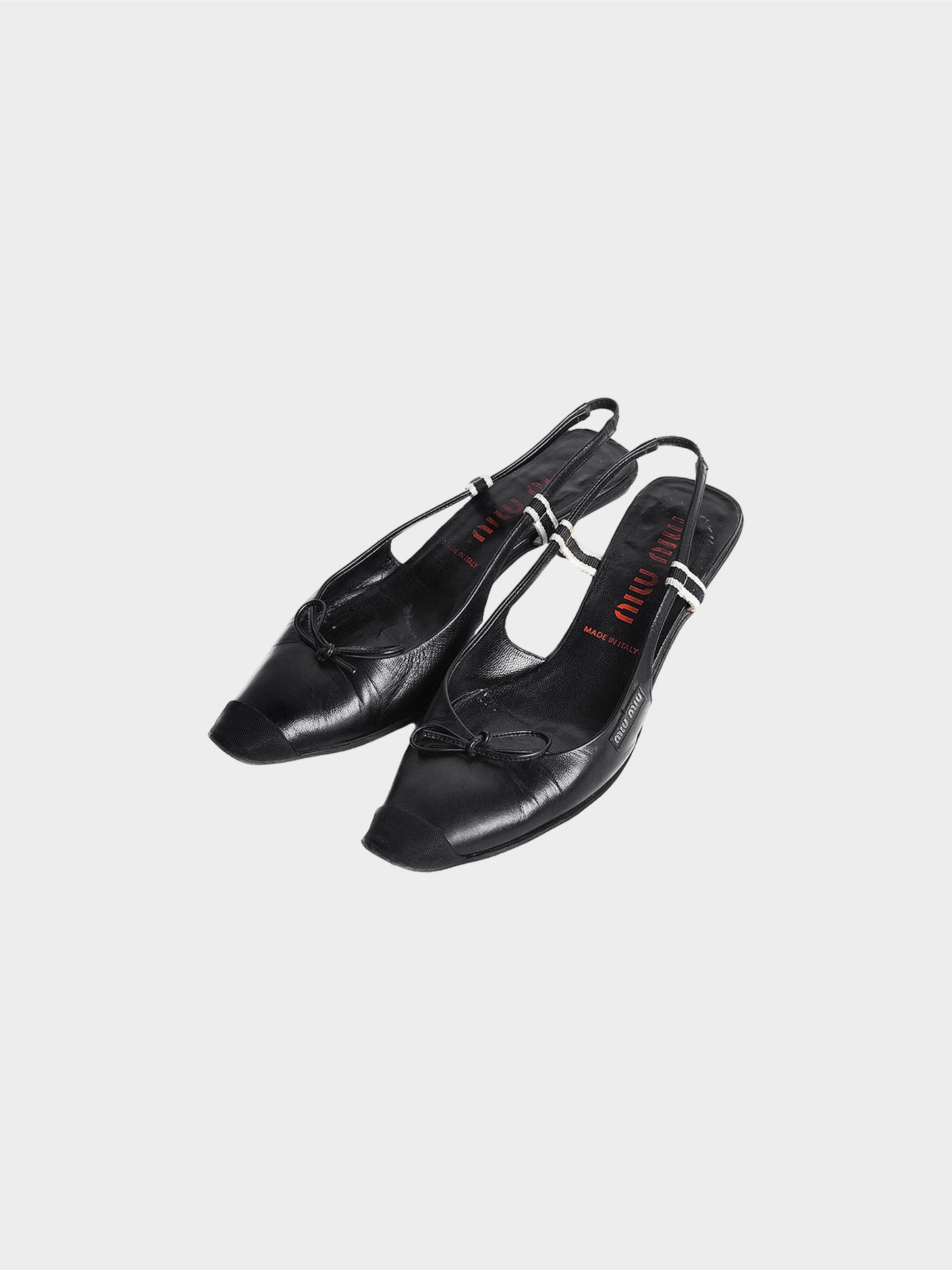 Miu Miu SS 2000 Black Leather Kitten Heels with Bow