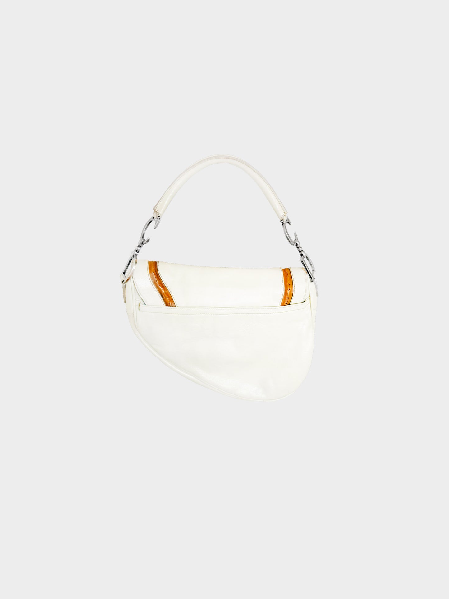Christian Dior SS 2006 Ivory and Brown Leather Gaucho Saddle Bag