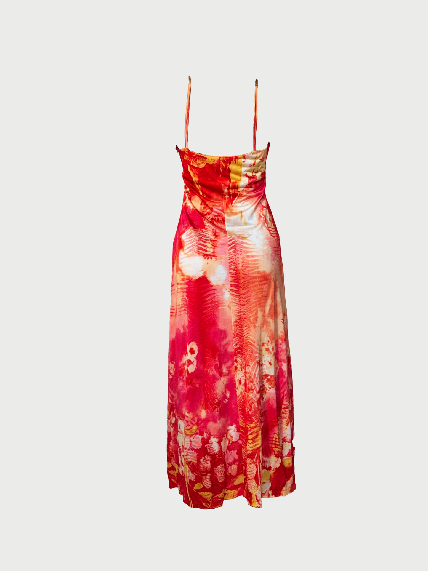 Roberto Cavalli Class 2000s Red Pink Printed Slip Maxi Dress