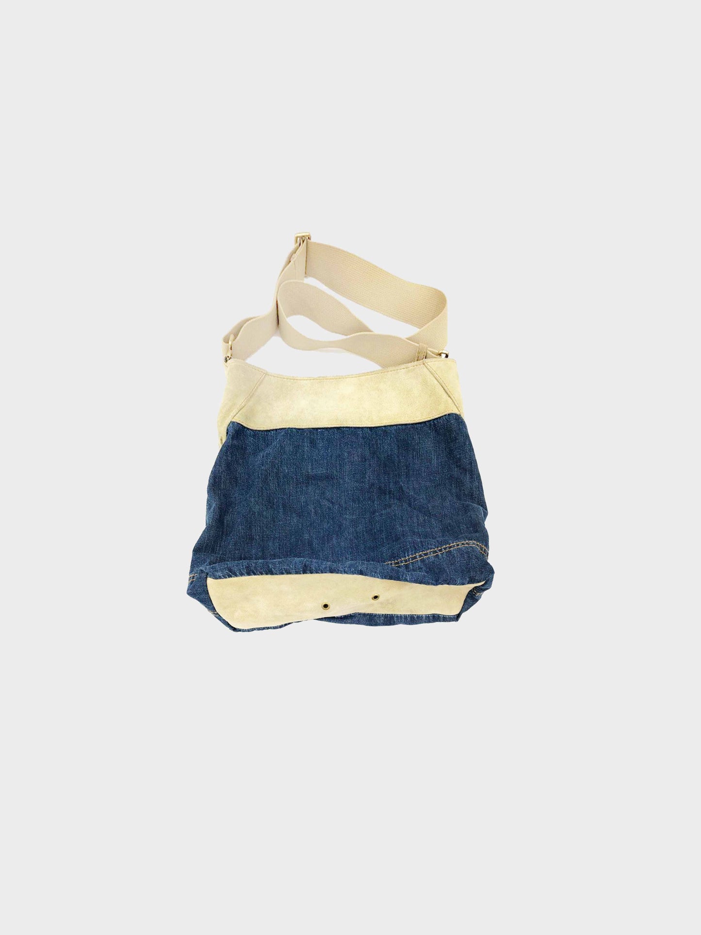 Yves Saint Laurent 1990s Denim and Beige Suede Shoulder Bag