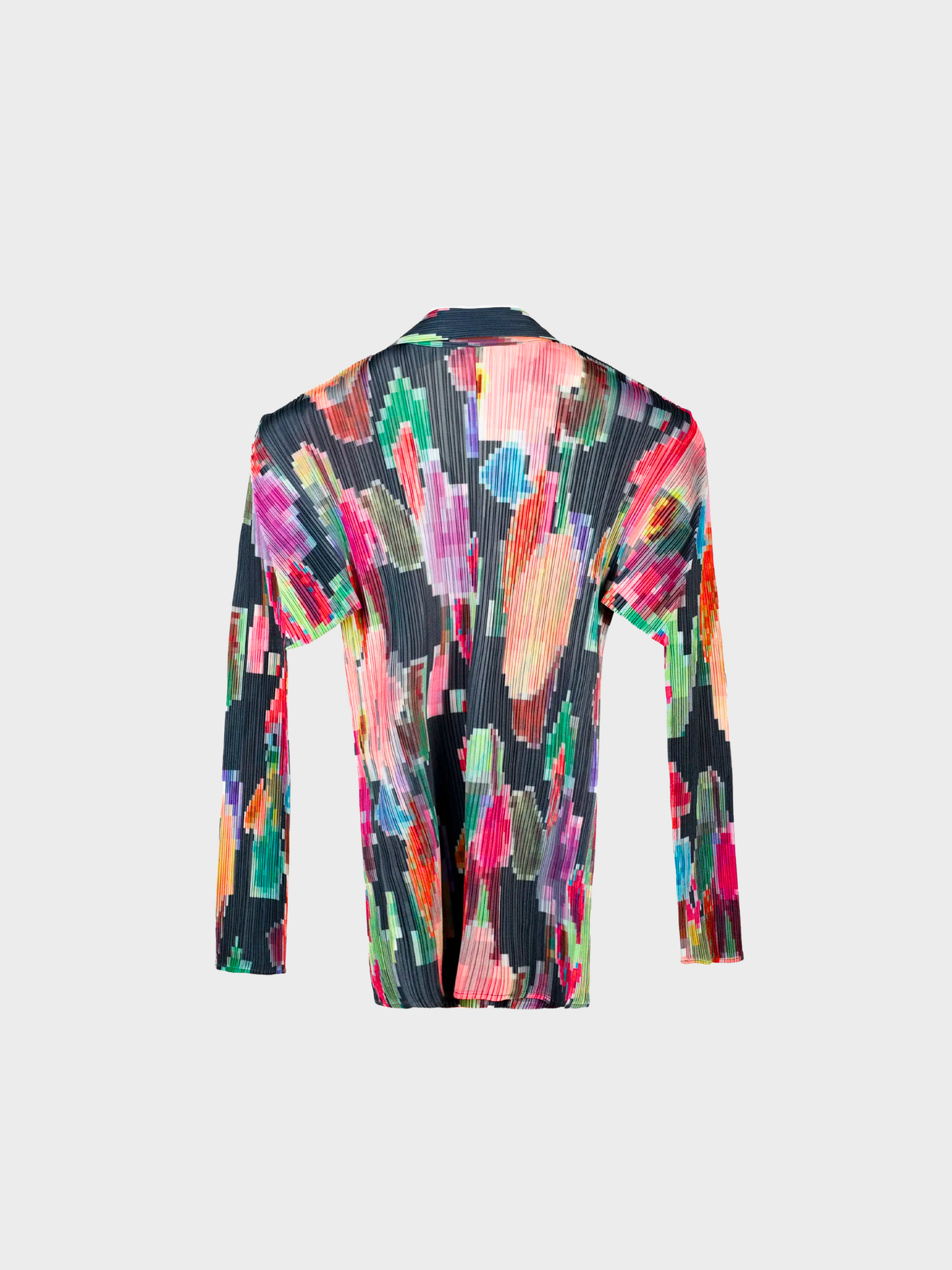 Issey Miyake Pleats Please 1990s Pixelated Multicolour Flower Print Shirt