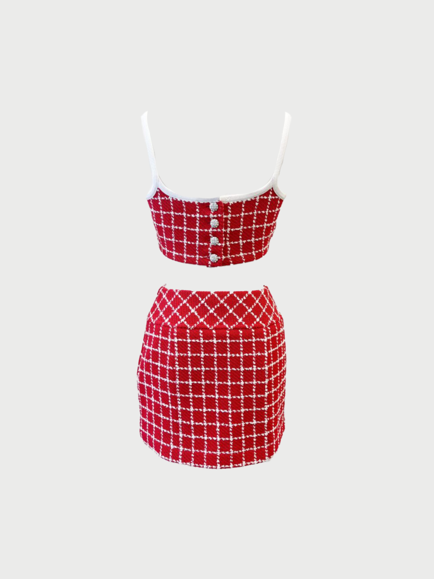 Chanel 2023 Red White Tweed Bralette Skirt Set