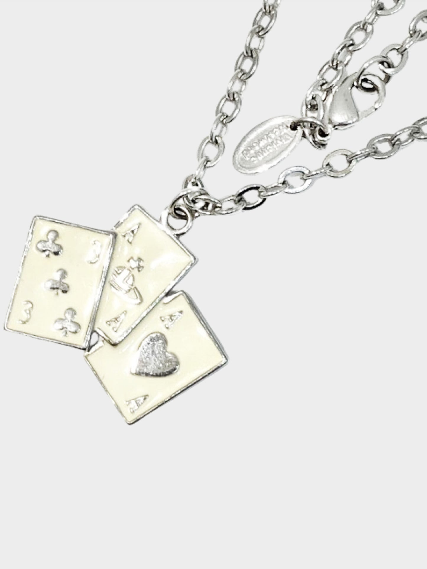 Vivienne Westwood 2010s Silver and White Playing Cards Orb Necklace