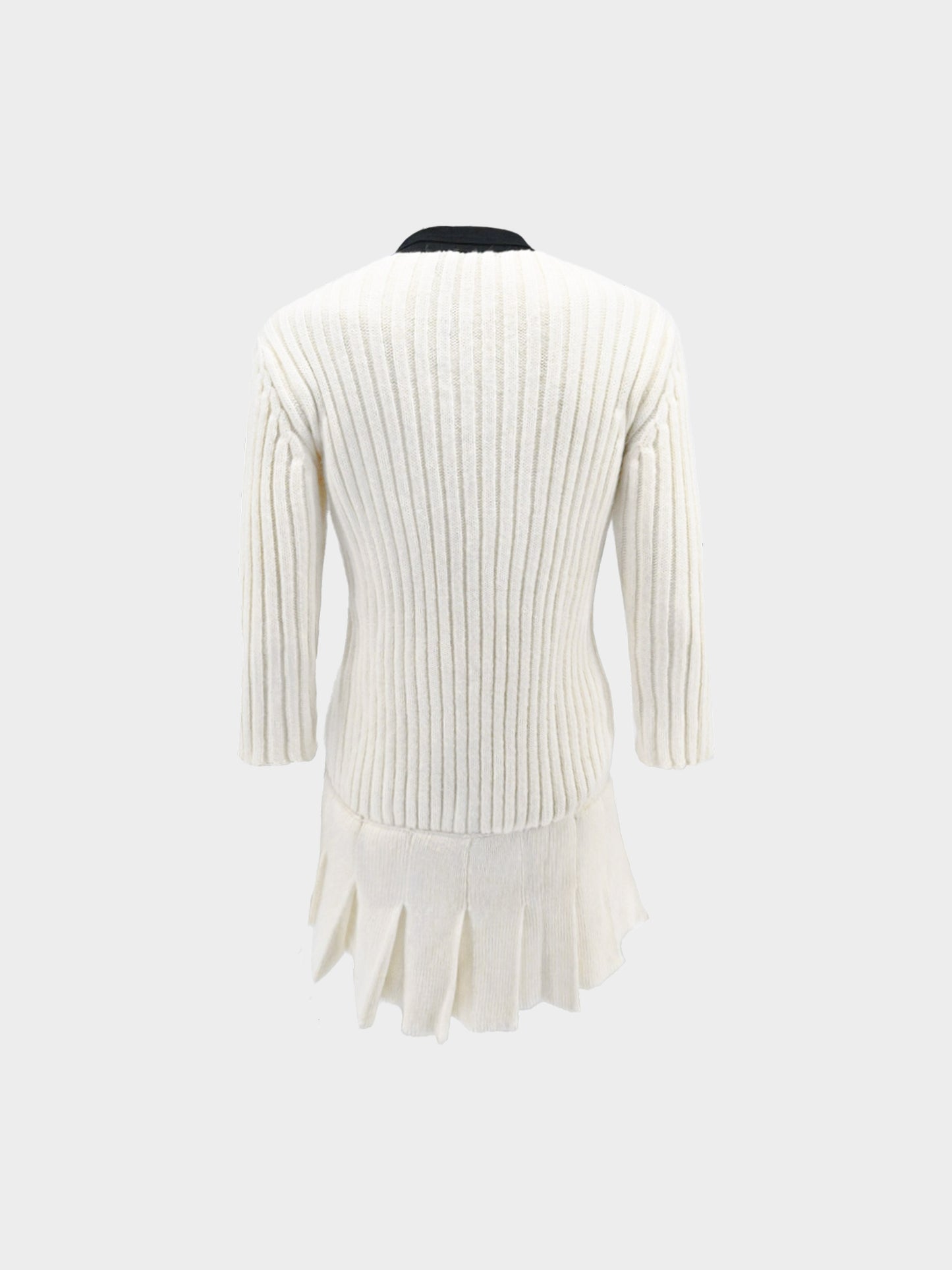 Miu Miu 2000s Cream Ribbed Knit Wool Sweater Dress