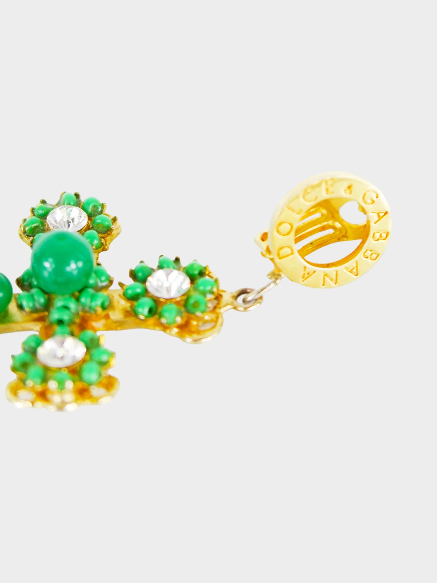 Dolce and Gabbana 2003 Green Cross Shape Clip-On Earrings