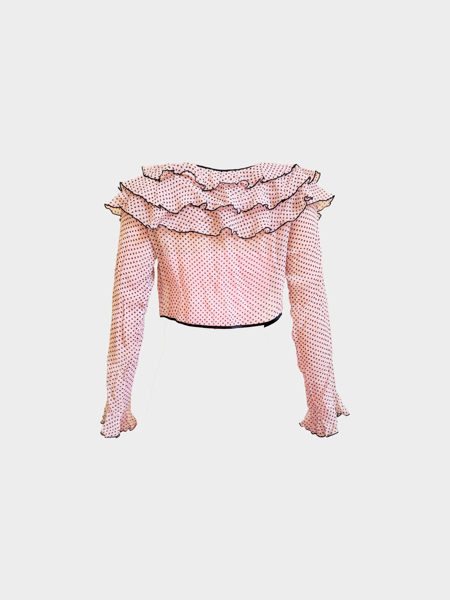 Chantal Thomass 2000s Pink and Black Polka Dot Print Sheer Ruffled Top